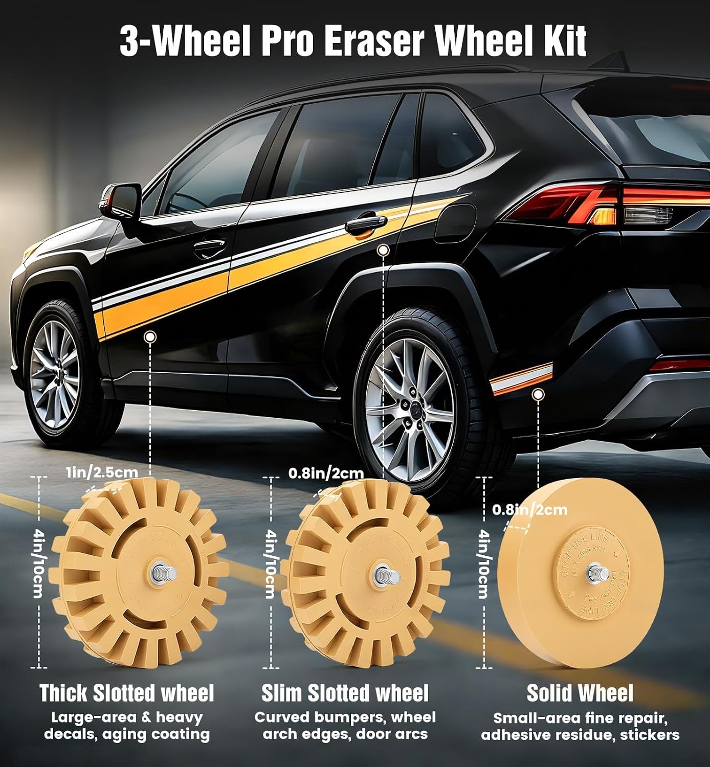 Eraser Wheel Decal Remover Tool Kit with Drill Adapters Razor Scrapers for Cars