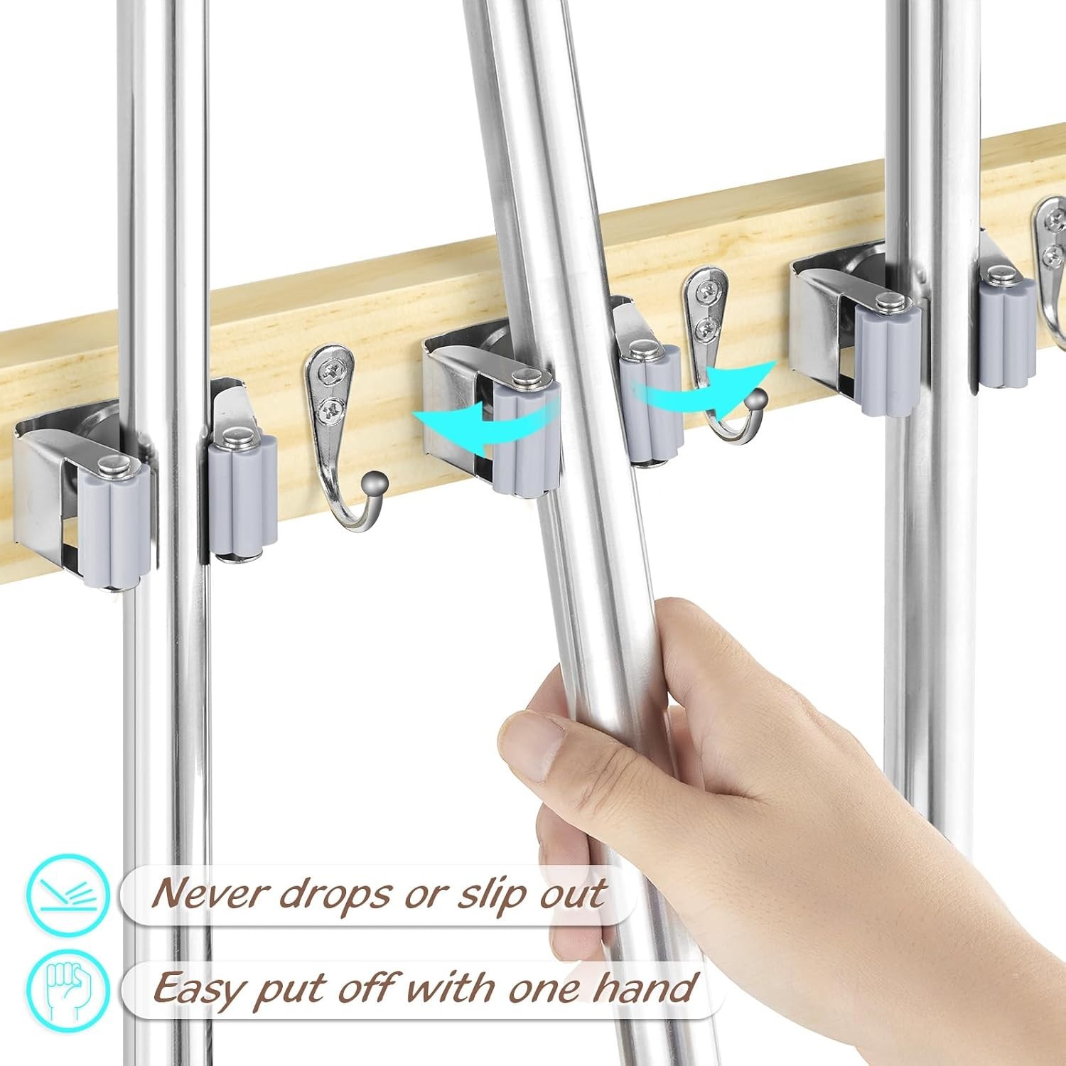 Mop and Broom Holder Wall Mount – Light Wood Broom Mop Hanger – Wall Mounted …