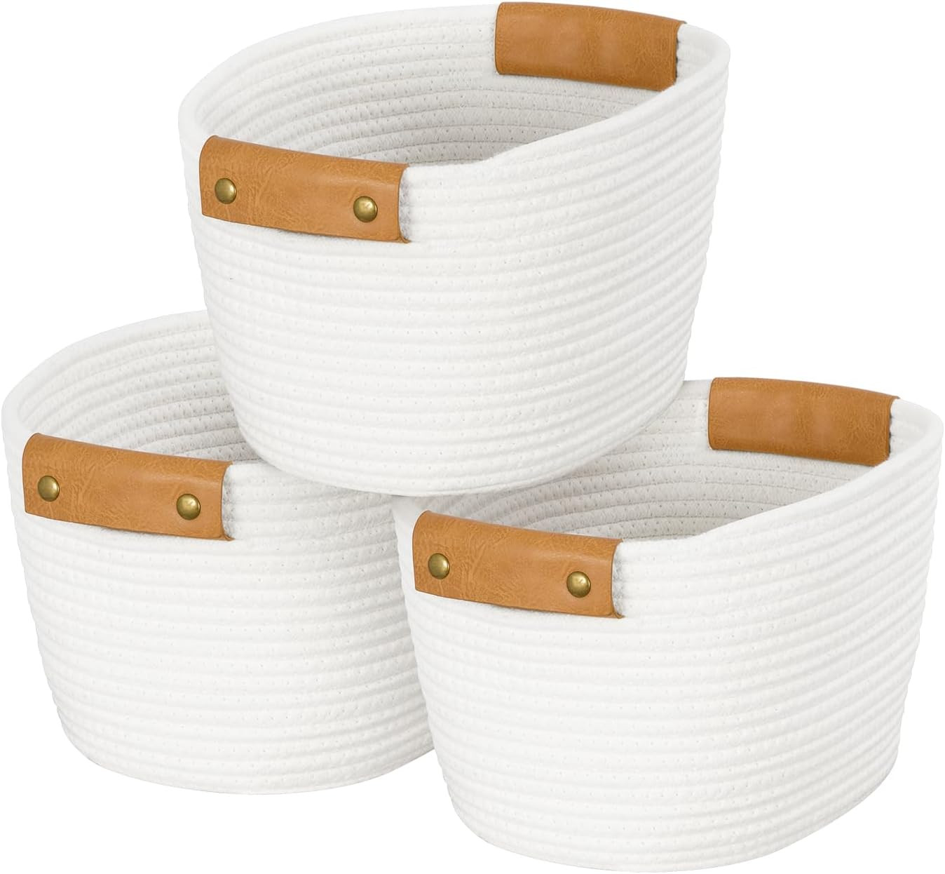 3-Pack White Storage Baskets for Organizing Toys and Shelves, 11.4″x9.4″x7.4