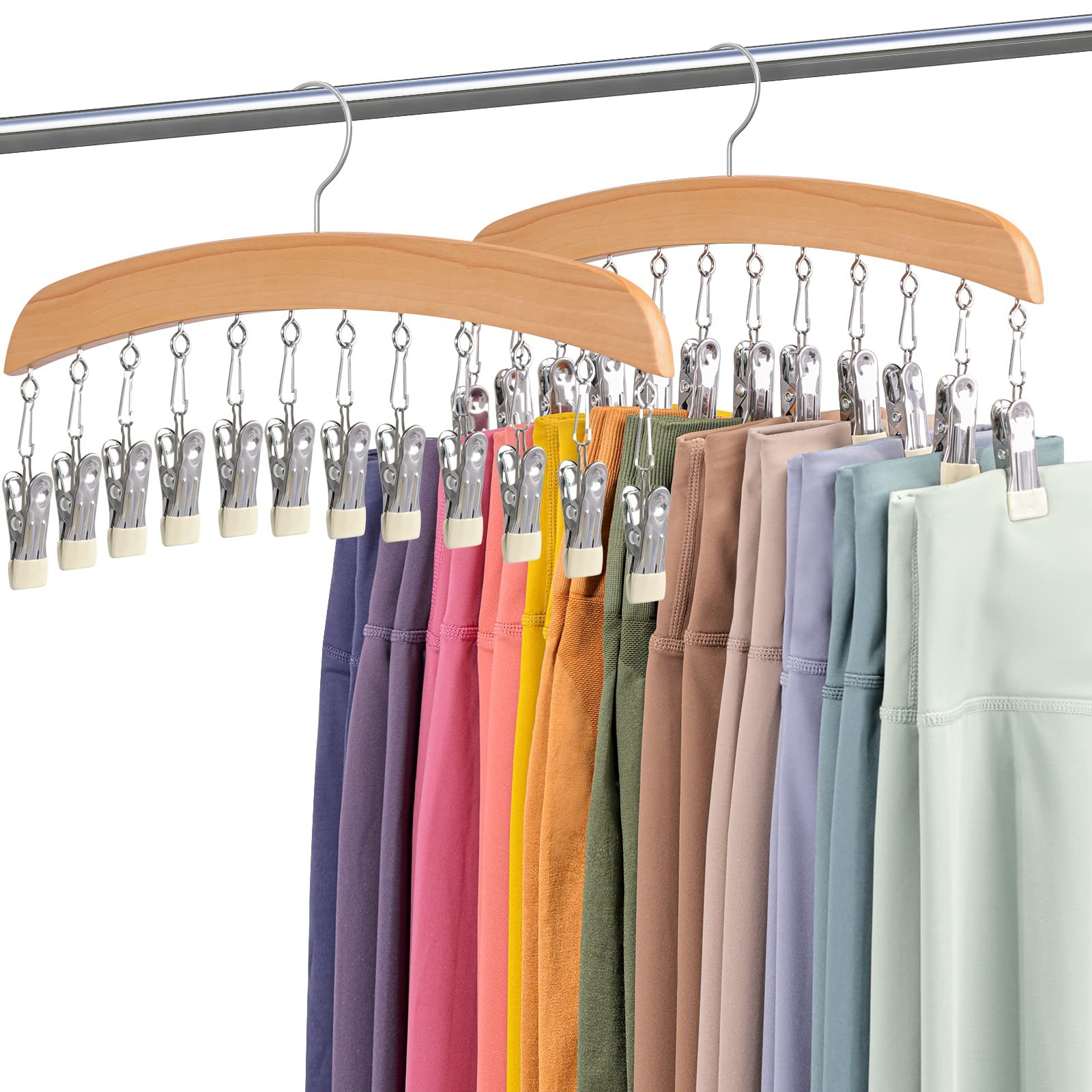 Leggings Hangers For Closet 2 Pcs Wooden Hanging Leggings Organizer Hanger With