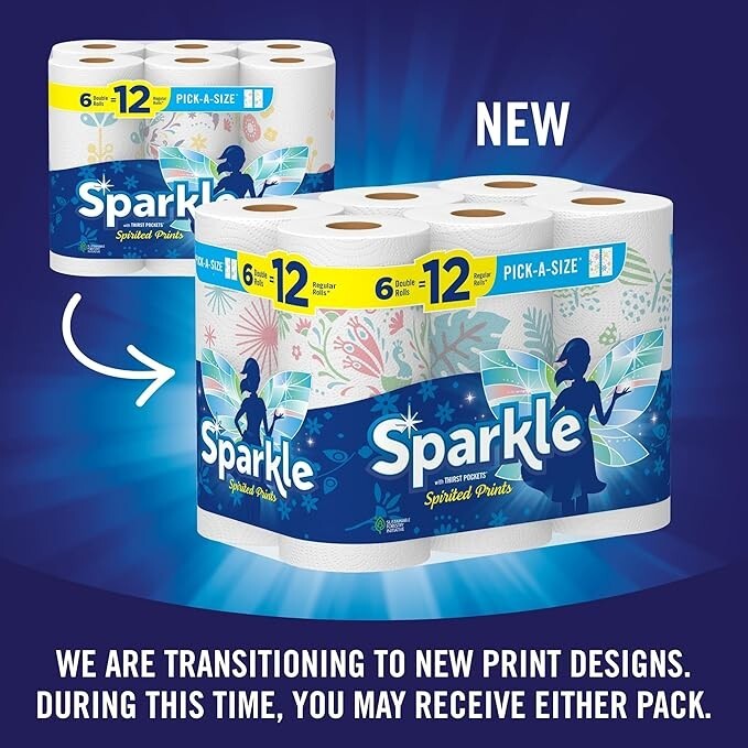 Pick-A-Size Paper Towels, Spirited Prints, 6 Double Rolls = 12 Regular