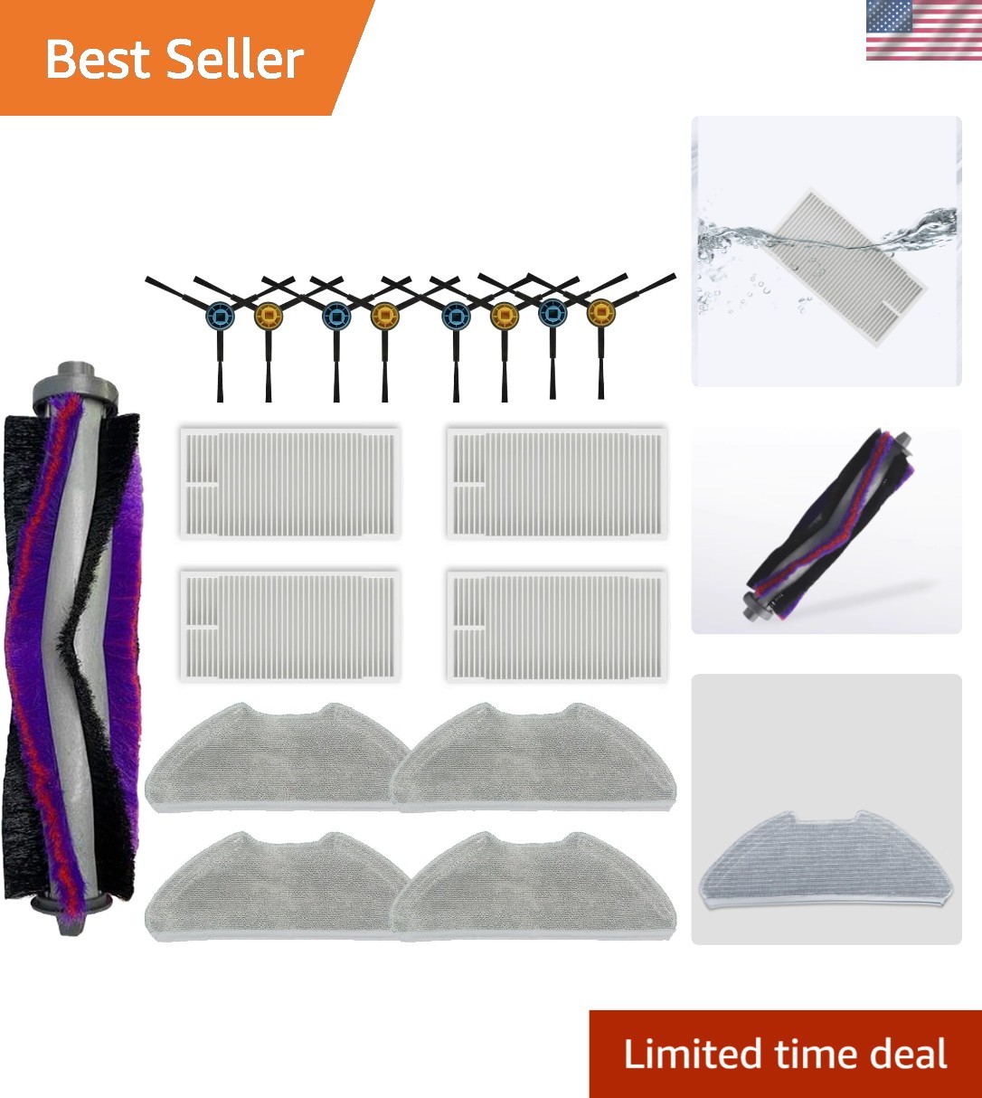Eureka E10s E20 Plus Replacement Parts Set: 1 Main Brush, 4 HEPA Filters & Mo…