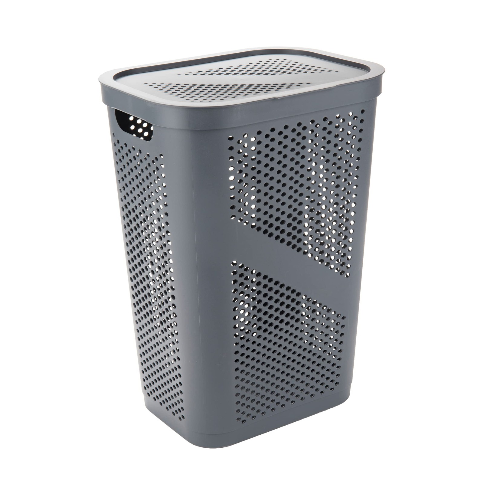 60L Slim Laundry Hamper, Clothes Basket, Lid, Ventilated, Plastic, 17.25L x 13.7