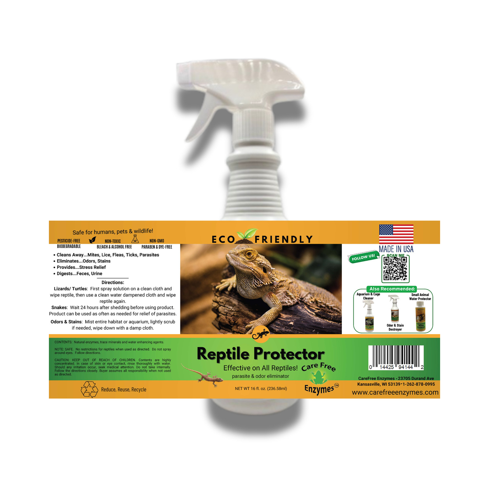 Reptile Mite & Parasite Spray | Safe for Snakes, Lizards & Terrariums | 8 oz & 1