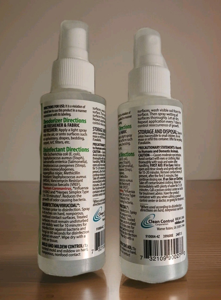 2 New ODOBAN Disinfectant Fabric Air Freshener Eucalyptus Scent 4 oz