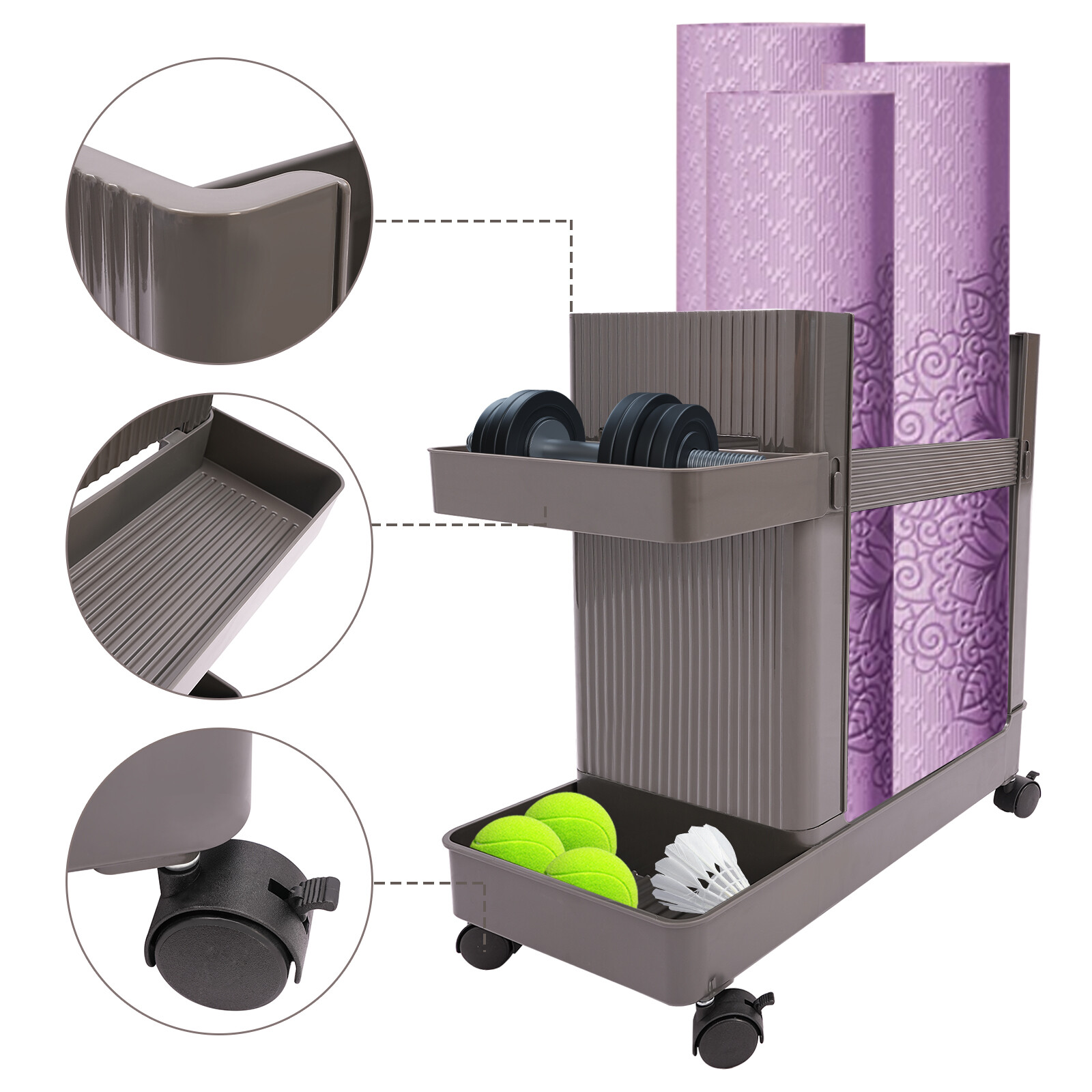 Multifunctional Storage Rack Home Gym Equipment Workout Equipment Storage Cart