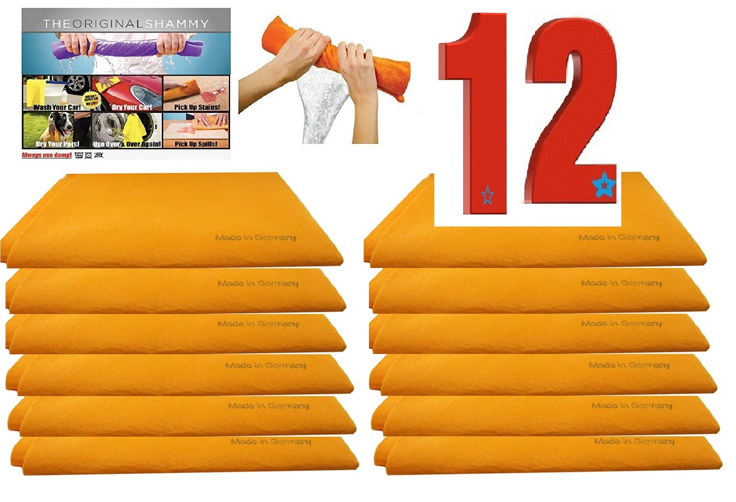 Original German Shammy Towels Super Absorbent Cloth 27 x 20 colcha 3,6,12 cloths