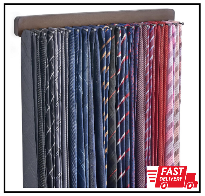 Tie Rack Wall Mounted Belt Hanger Holder Rustic Wood Tie Organizer for Men Close