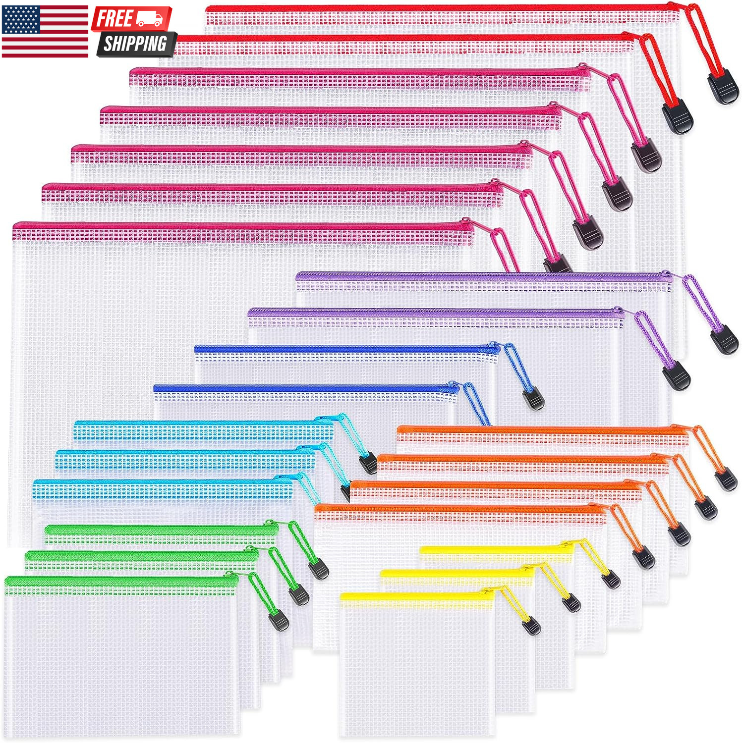 24Pcs Mesh Zipper Pouch Bags 8 Sizes Plastic Clear Pouches for Organization | Mu