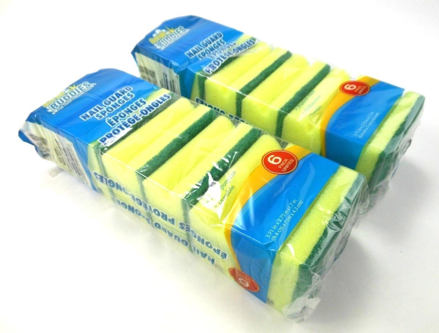 12 Scrub Buddies Nail Guard Sponges TWO 6 Packs Yellow Green Sponge