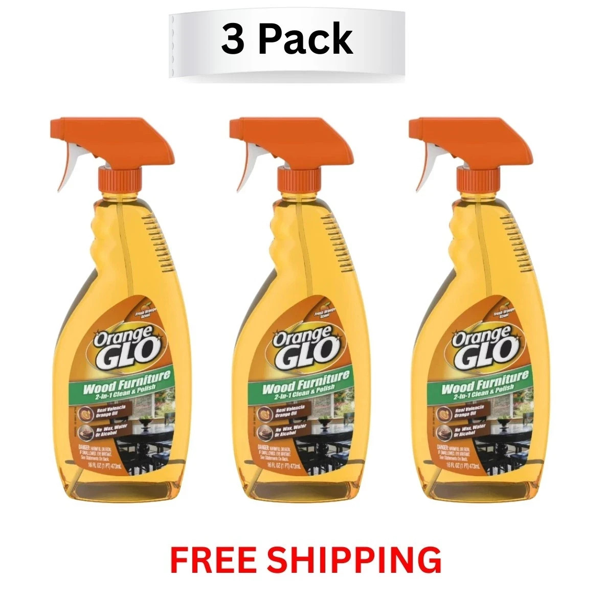 Orange Glo Wood Furniture 2-in-1 Clean & Polish Spray, 16 oz Pack of 3