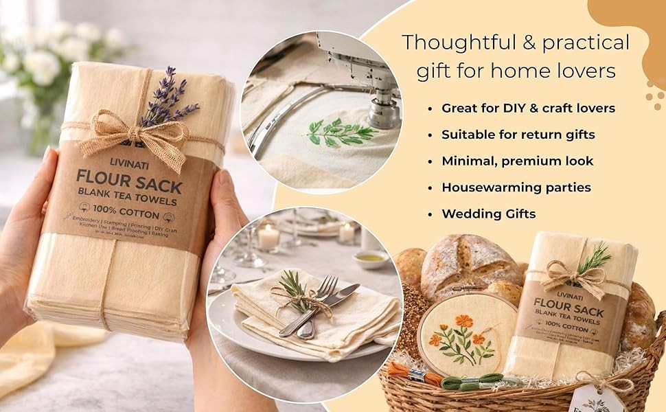 Natural – Blank Plain – Linen Tea Towels For Kitchen – For Crafting Embroidery