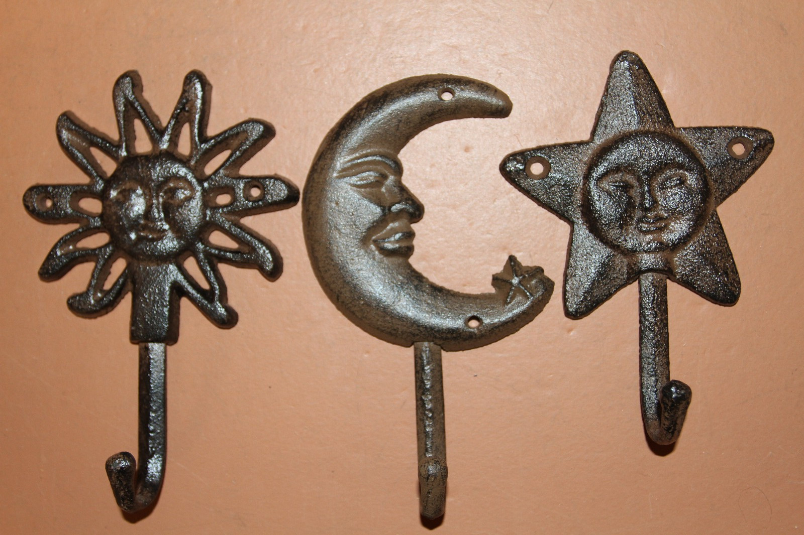 3pc Celestial Design Wall Hooks,SUN MOON STAR,Kitchen-Bath Decor,H-16,27B,82B