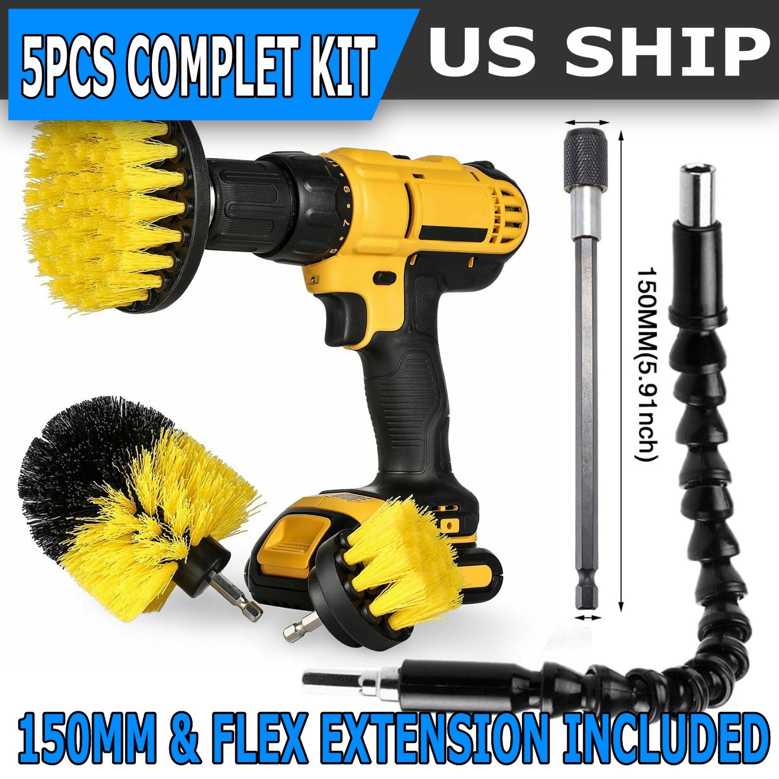 5Pack Drill Brush Attachment Set-Car Interior Detailing Kit，Power Scrubber Brush