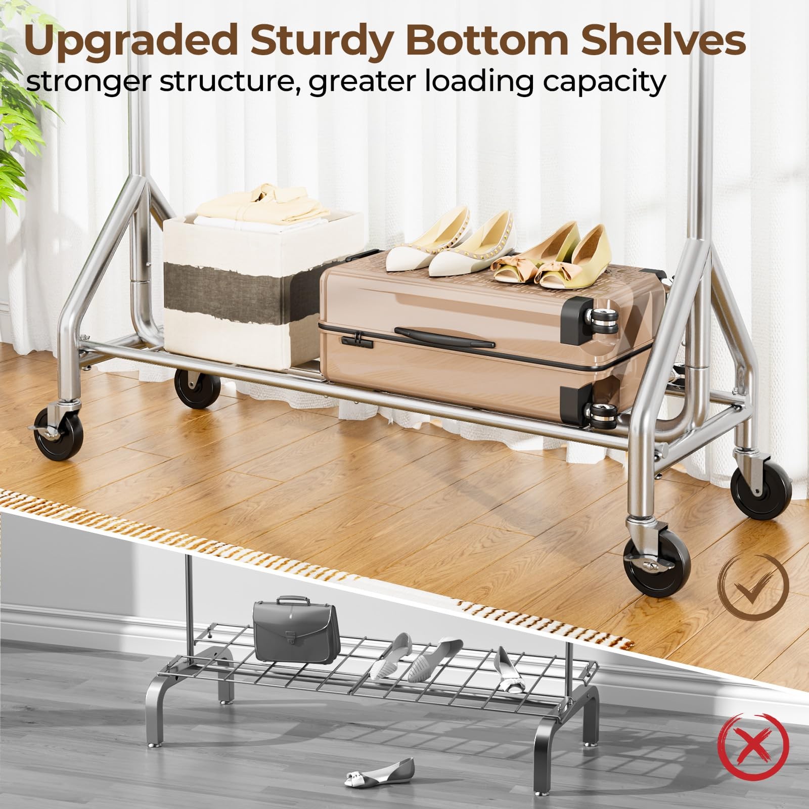 Heavy Duty Clothes Rack Load 450 LBS, Metal Garment Rack, Standing Rolling Cl…