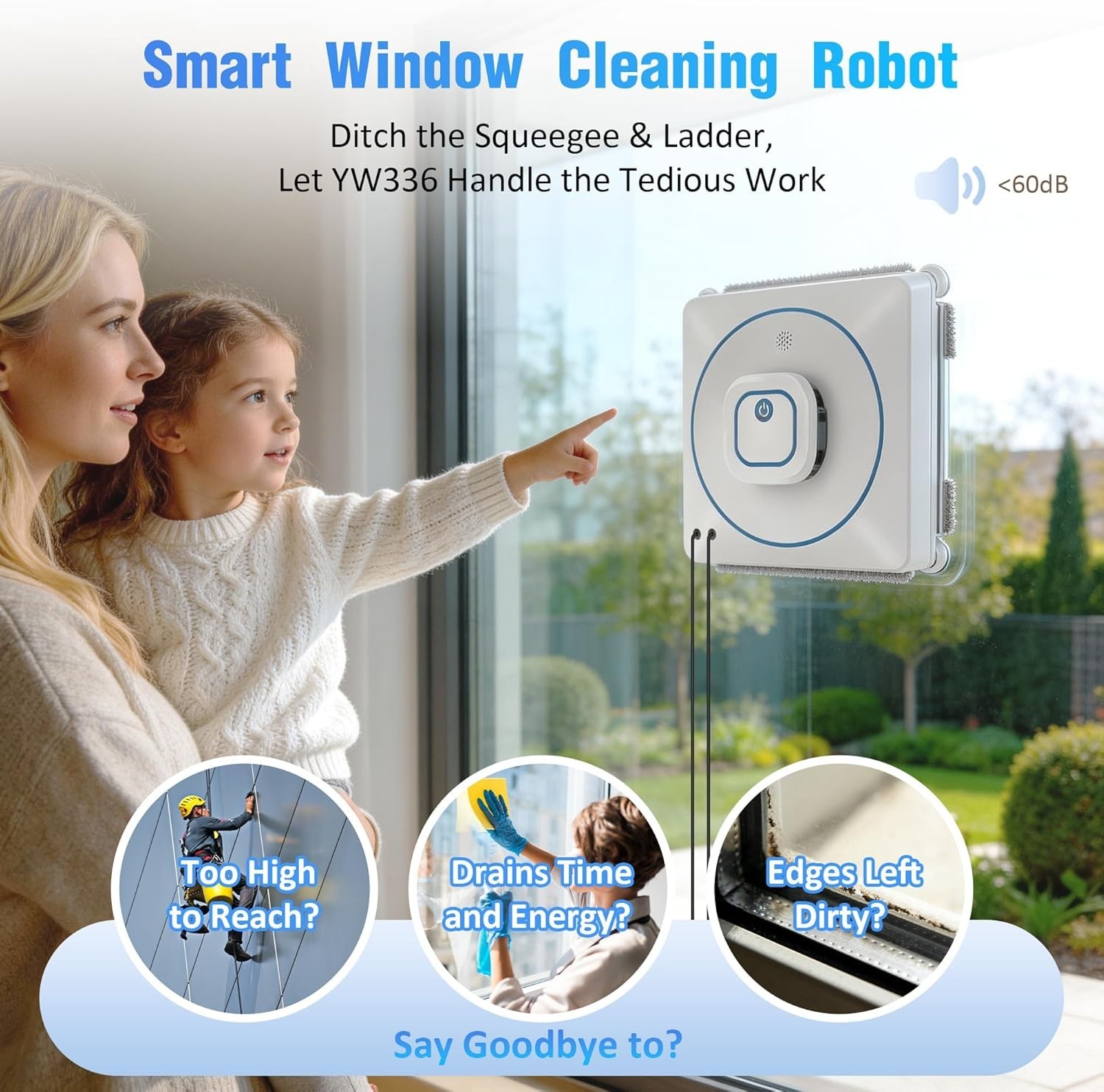 Window Cleaner Robot Automatic 8000Pa Suction Auto-Spray Remote Control Glass