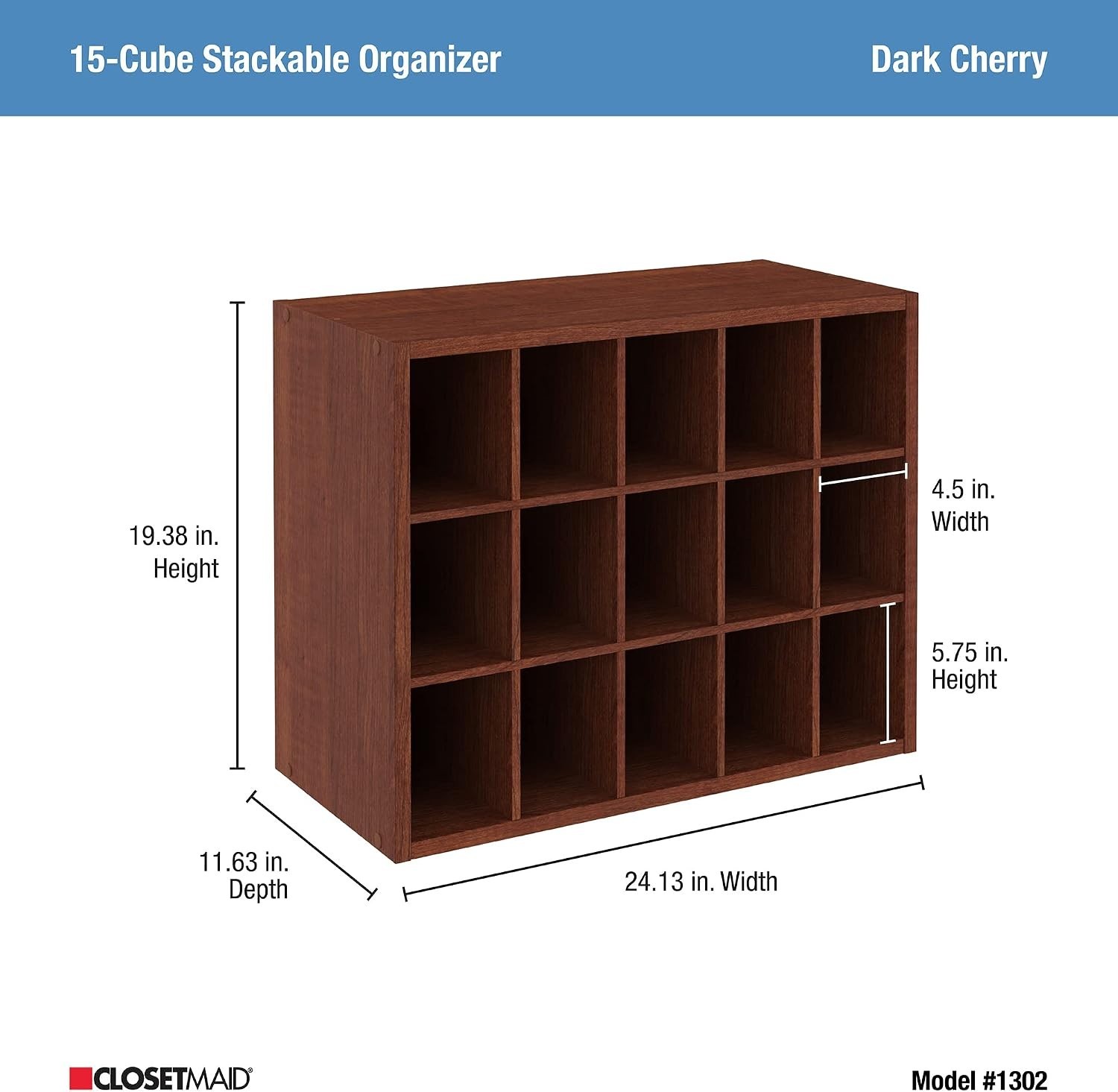 Space-Saving 15 Cube Organizer in Dark Cherry – Easy Assembly & Stylish Design