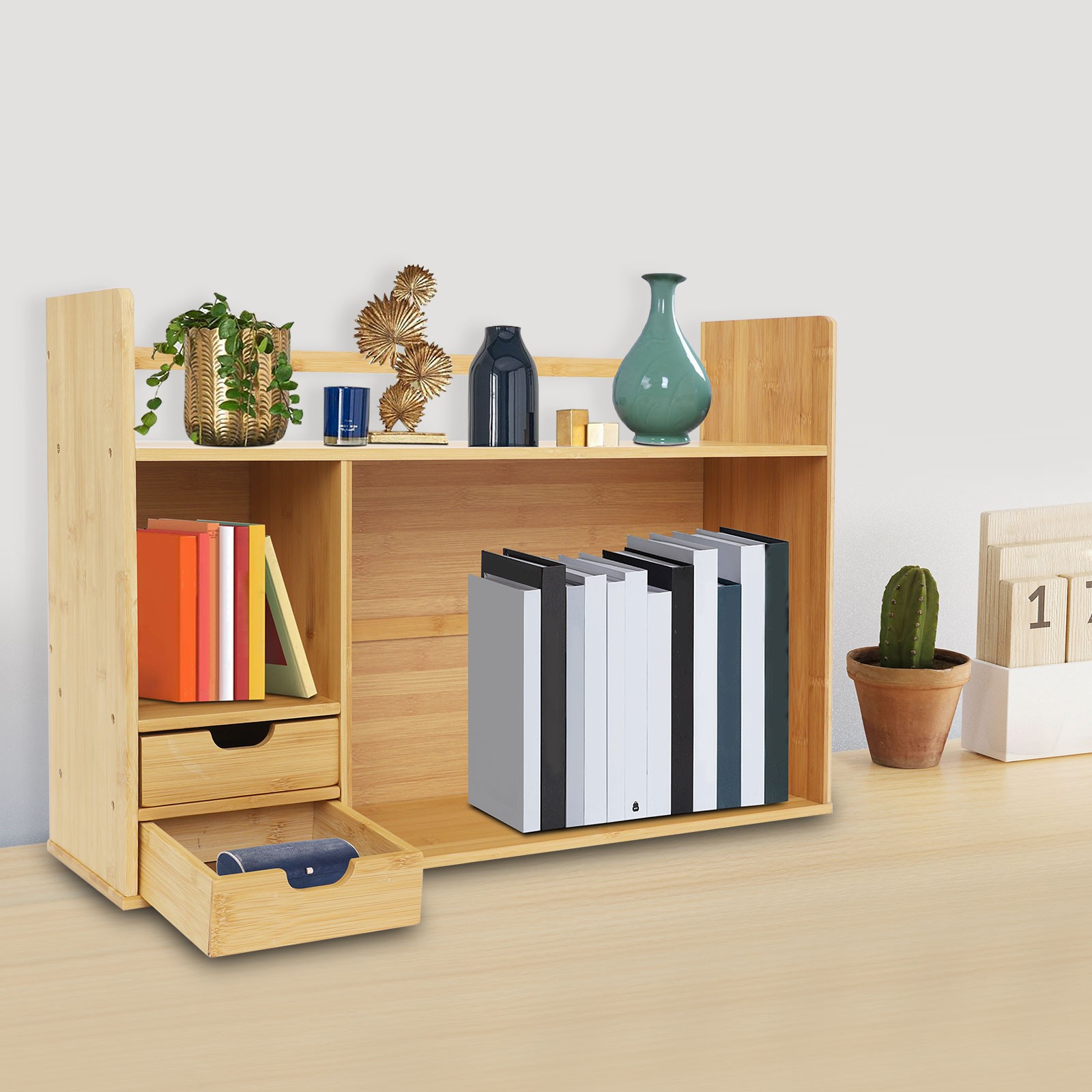 Small Desktop Bookshelf for Students Minimalist Office Desk Bookshelf 68*46cm US