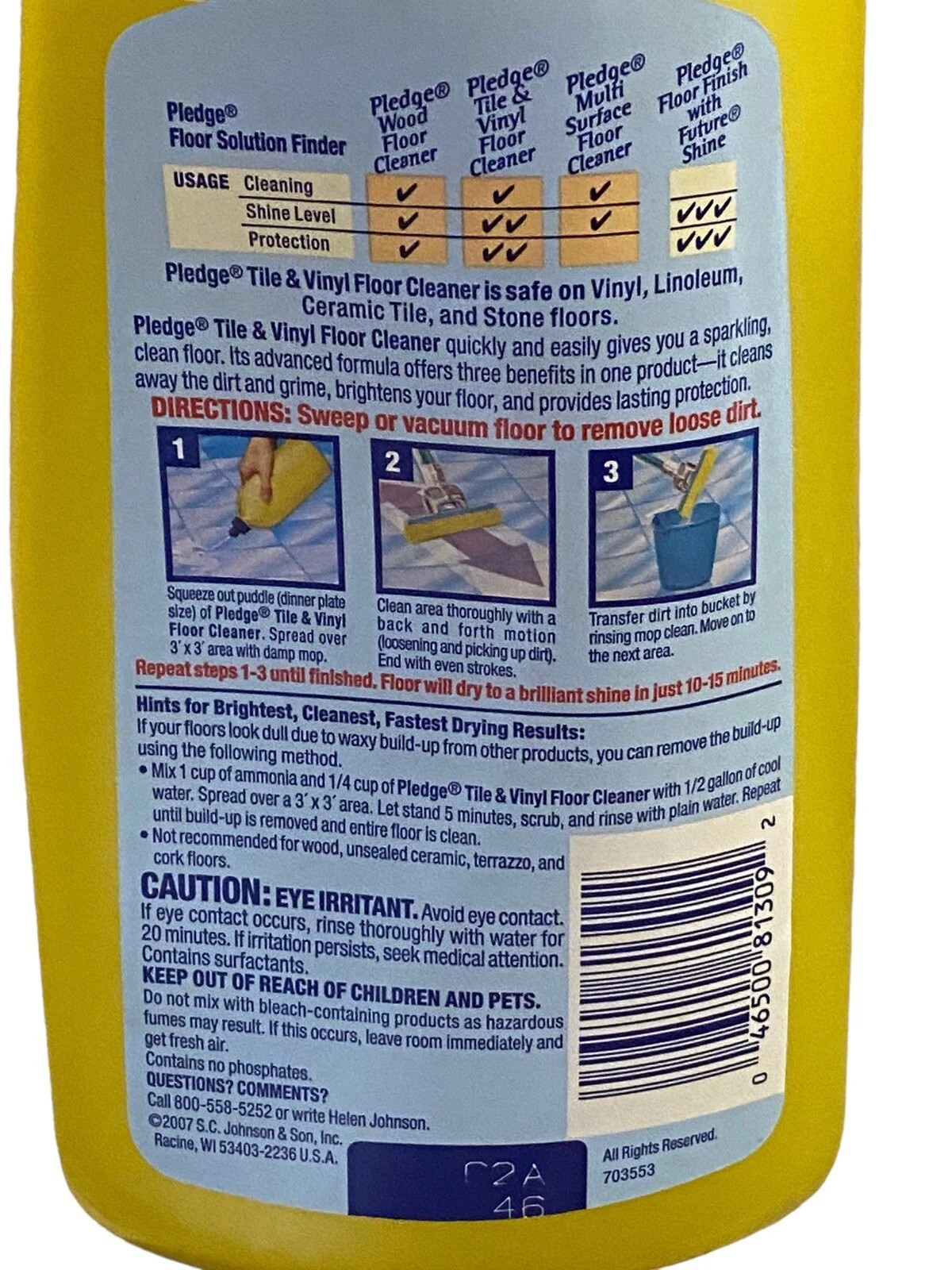 1 New Pledge Tile & Vinyl Floor Cleaner 3 in 1 Discontinued 27 Fl Oz