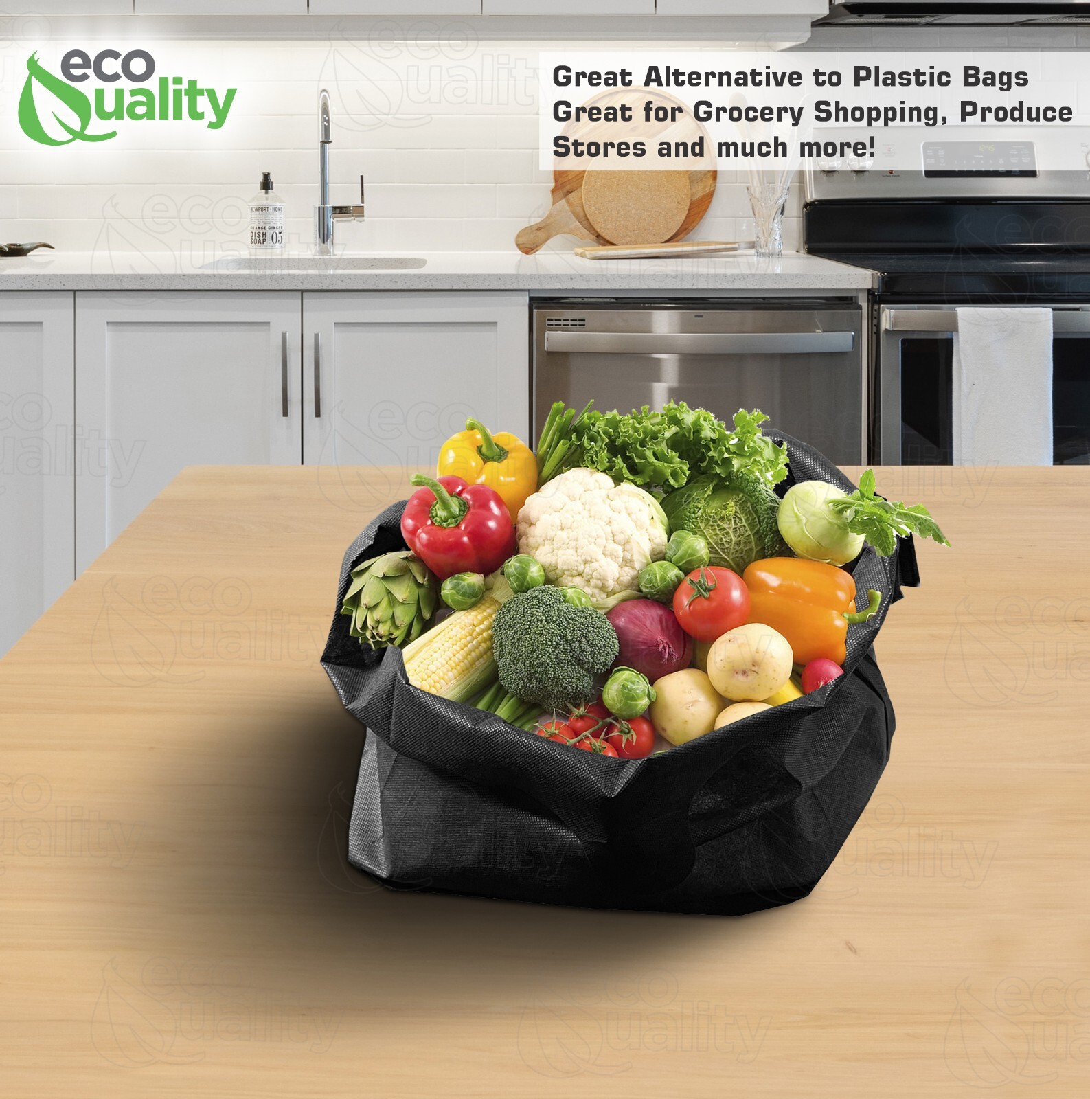 Non Woven T-Shirt Shopping Grocery Bags Black Reusable Large USA MADE 600pcs