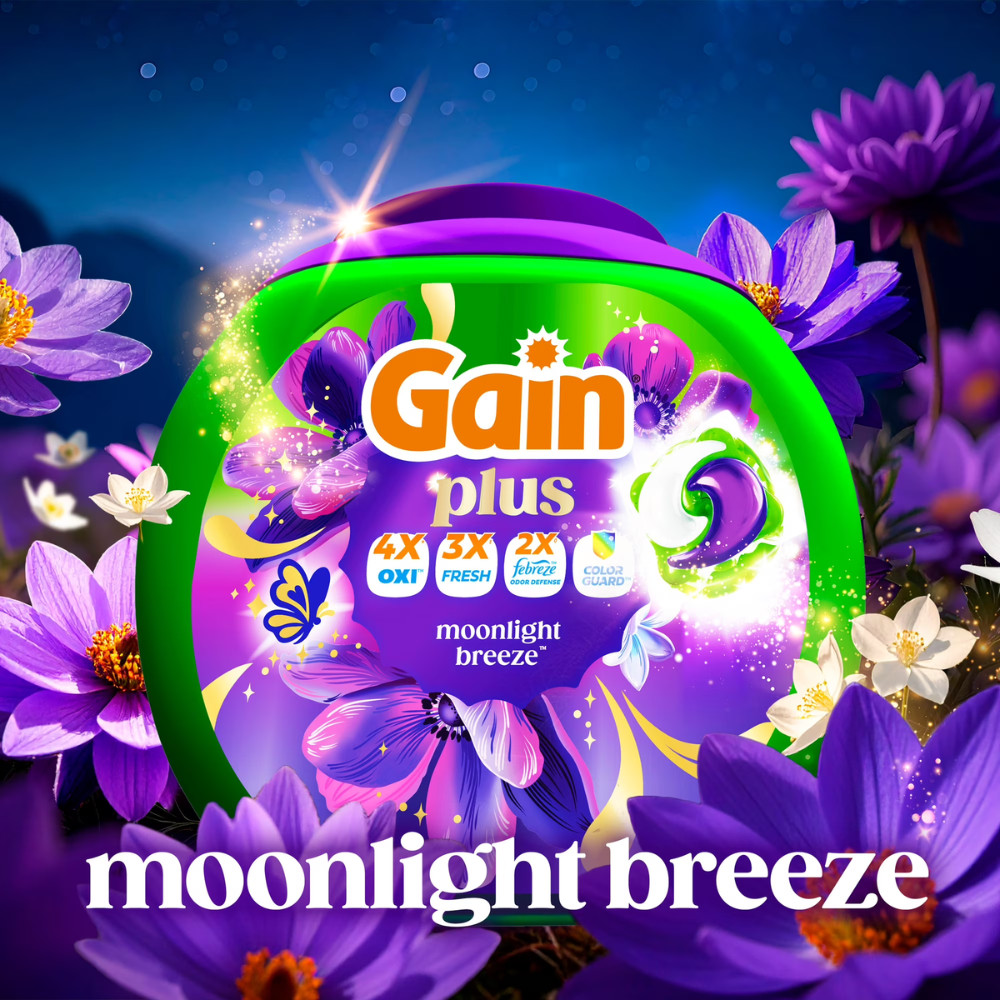 Gain Plus Flings Laundry Detergent Pacs, Moonlight Breeze All-In-One Clean, 45ct
