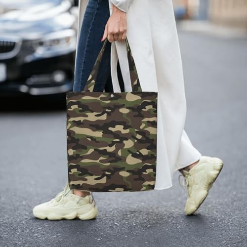 Canvas Tote Bag Aesthetic For Women, Camo Camouflage Military Green Brown