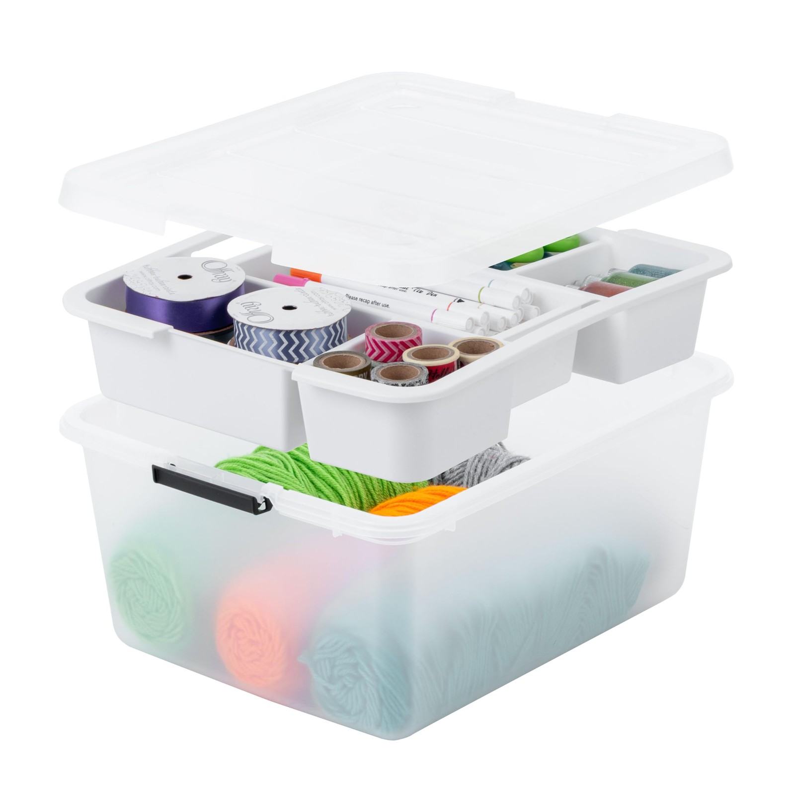 IRIS USA 18 QT Clear Storage Organizer with Removable 18 Qt, Frosted/Black