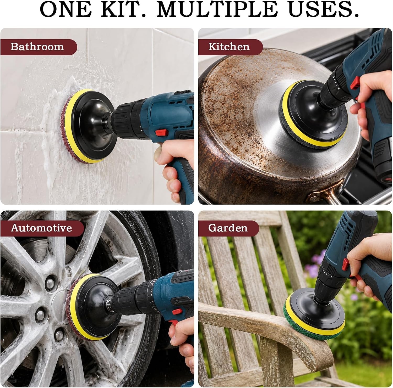 5 Inch 15 PCS Scouring Pads Drill Brush Power Scrubber Cleaning Kit | Hook and