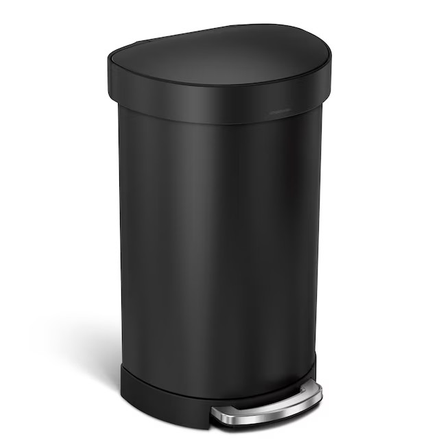 simplehuman 45L 12 Gal Semi Round Step Trash Can Liner Rim Matte Black CW2083 (7