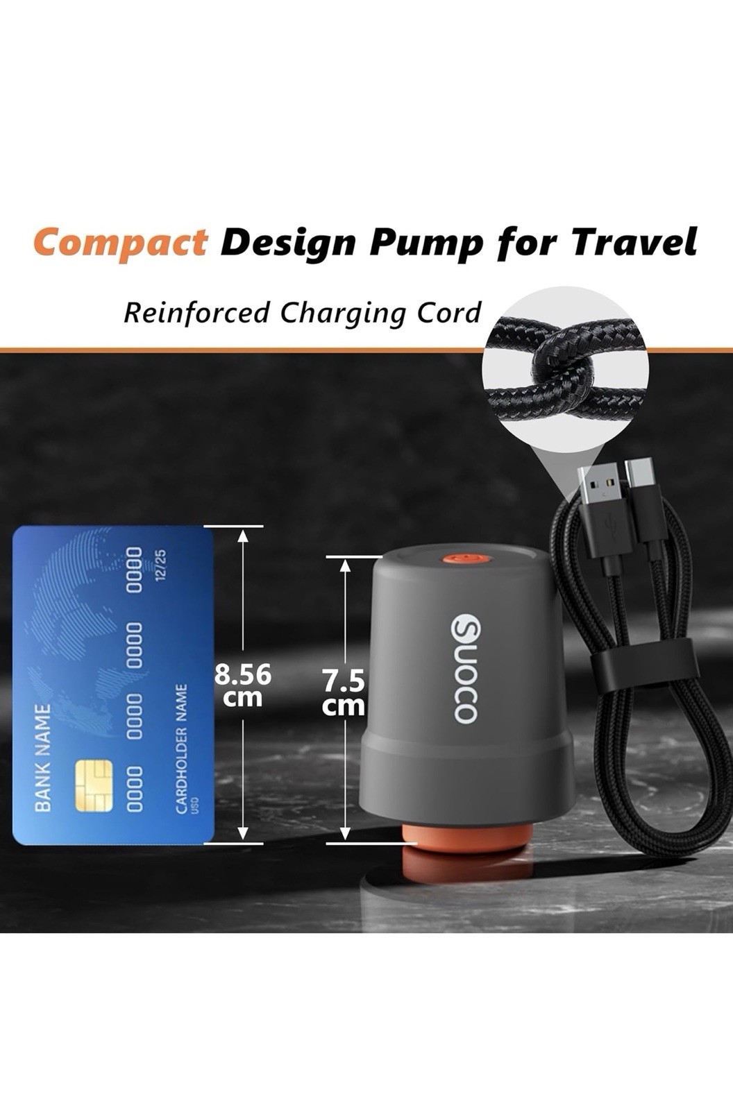SUOCO Travel Vacuum Pump for Vacuum Storage Bags, Mini USB Rechargeable Portable