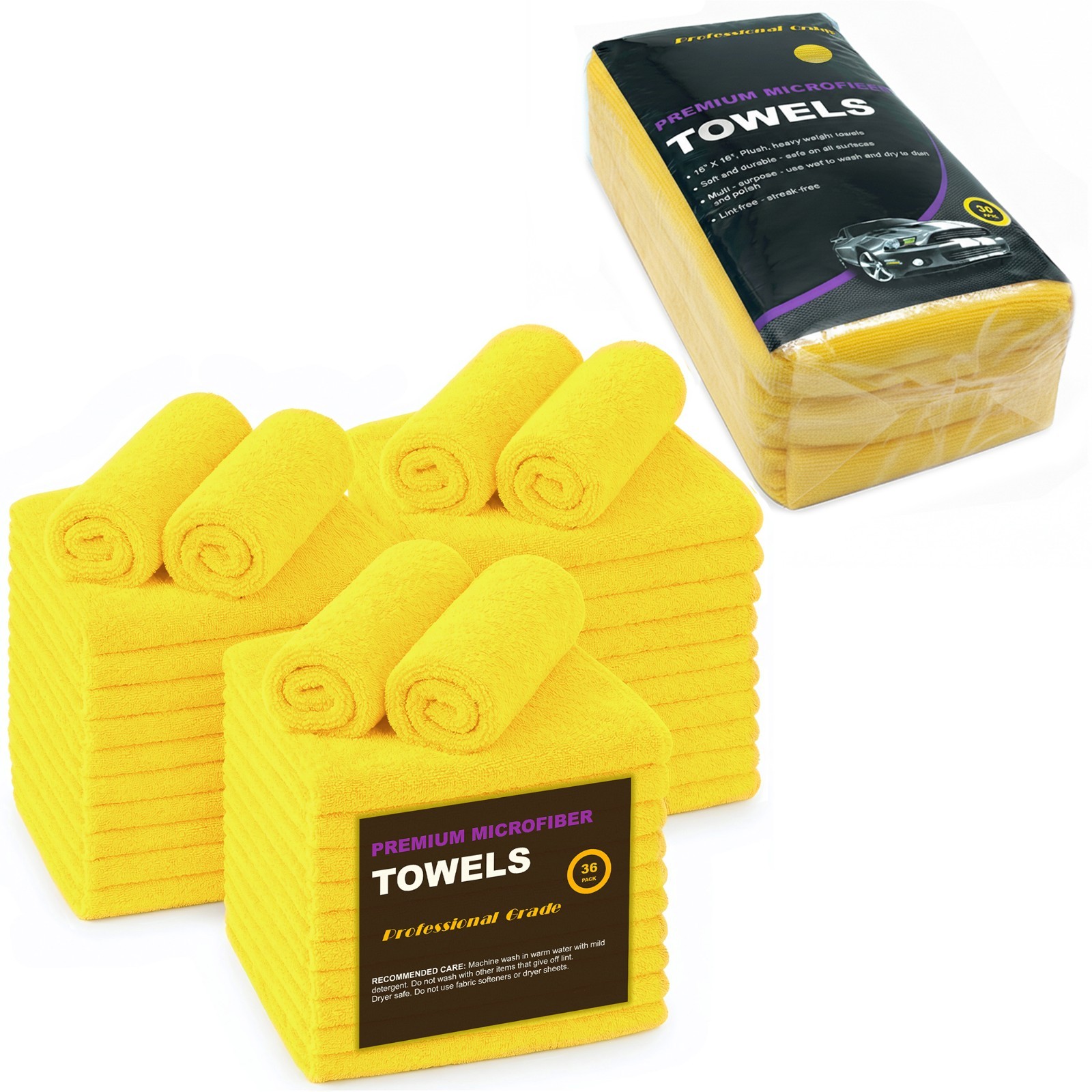 Microfiber Towel Cleaning Wash-Cloth Rag 36-Pack 16×16 Car Polish Dry Detailing