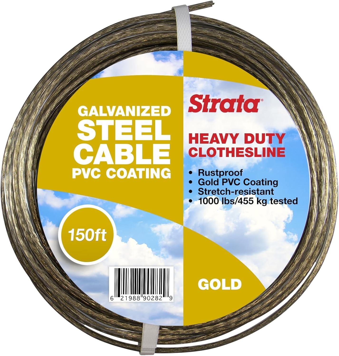 Strata 150 Feet Clothesline Outdoor Heavy Duty Galvanized Wire Steel Cable, Gold