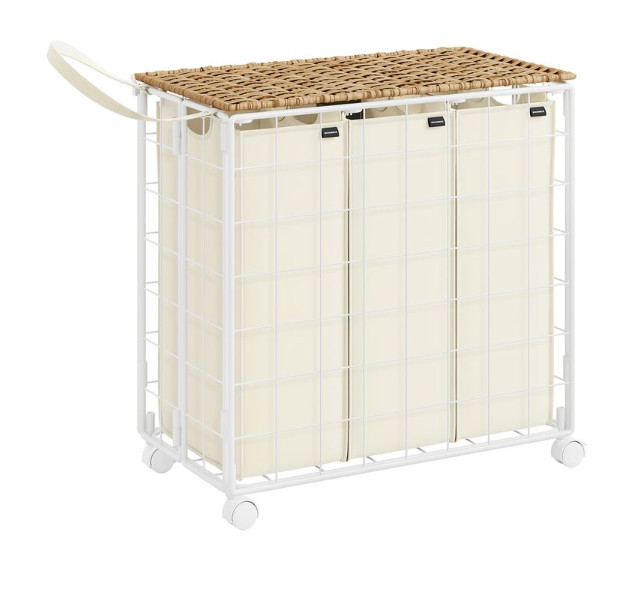SONGMICS 130L 26X 13X 25.6 LAUNDRY HAMPER WHEELS – NATURAL BEIGE / CREAM WHITE