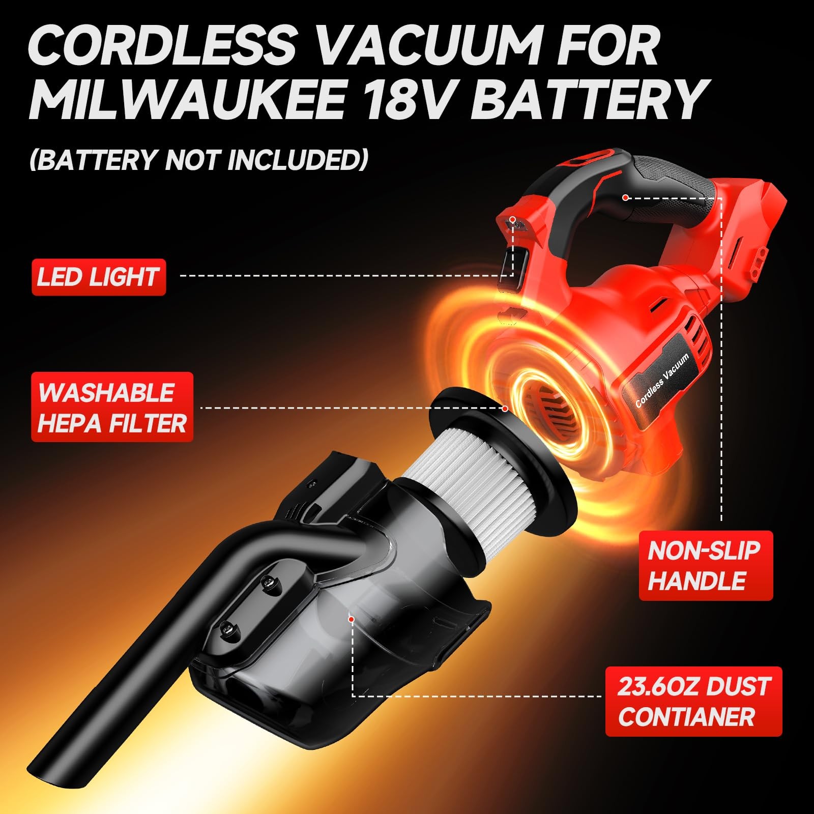 Cordless Vacuum Compatible with Milwaukee M18 Battery, Handheld Vacuum Cleane…