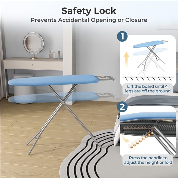 Foldable Height-adjustable Ironing Board with 4 Legs for Laundry, Living Room