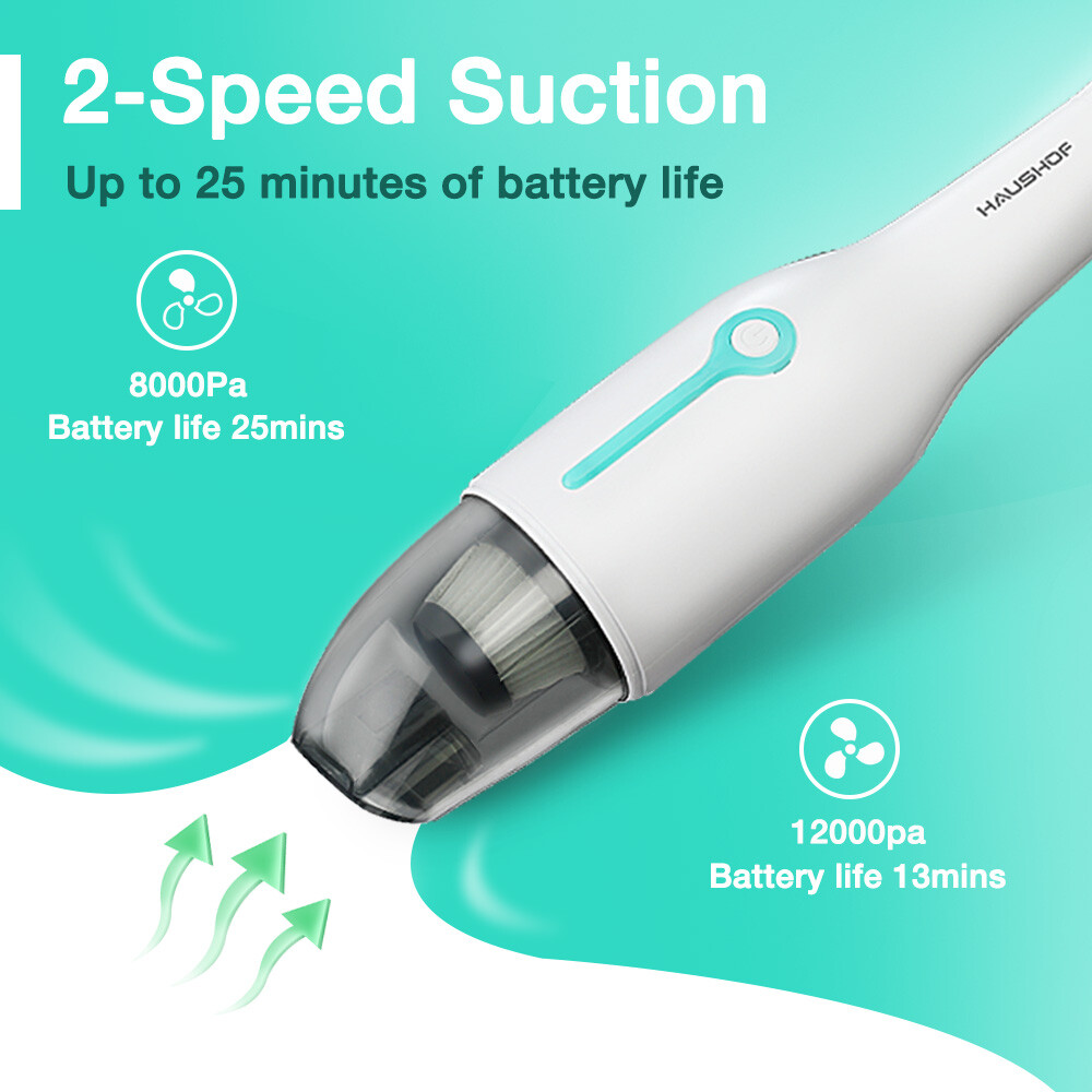 HAUSHOF Handheld Vacuum Cordless Mini Car Vacuum Cleaner 8000PA/12000PA 2 Modes