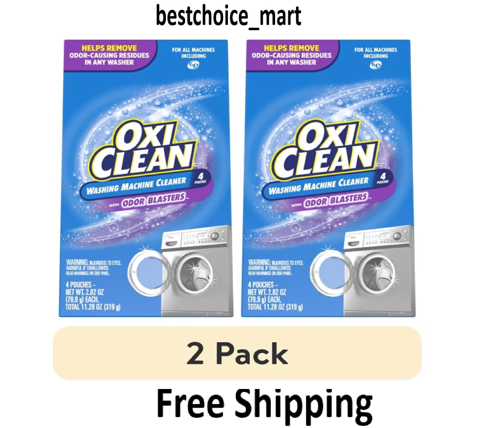 Oxiclean Washing Machine Cleaner with Odor Blasters, 4 Pouches each- 2 pack