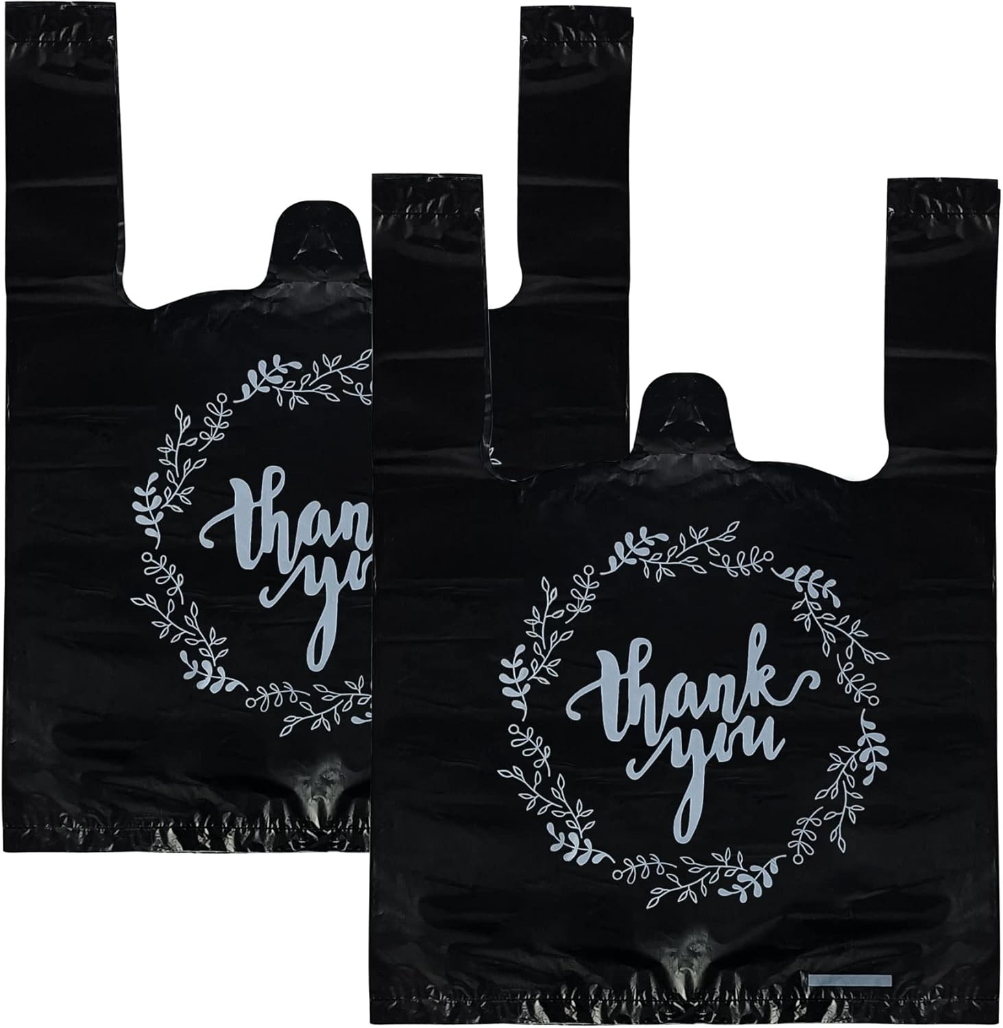 100PCS Black Thank You T-Shirt Bags Plastic Bulk Shopping Restaurant Bags 8.7 x