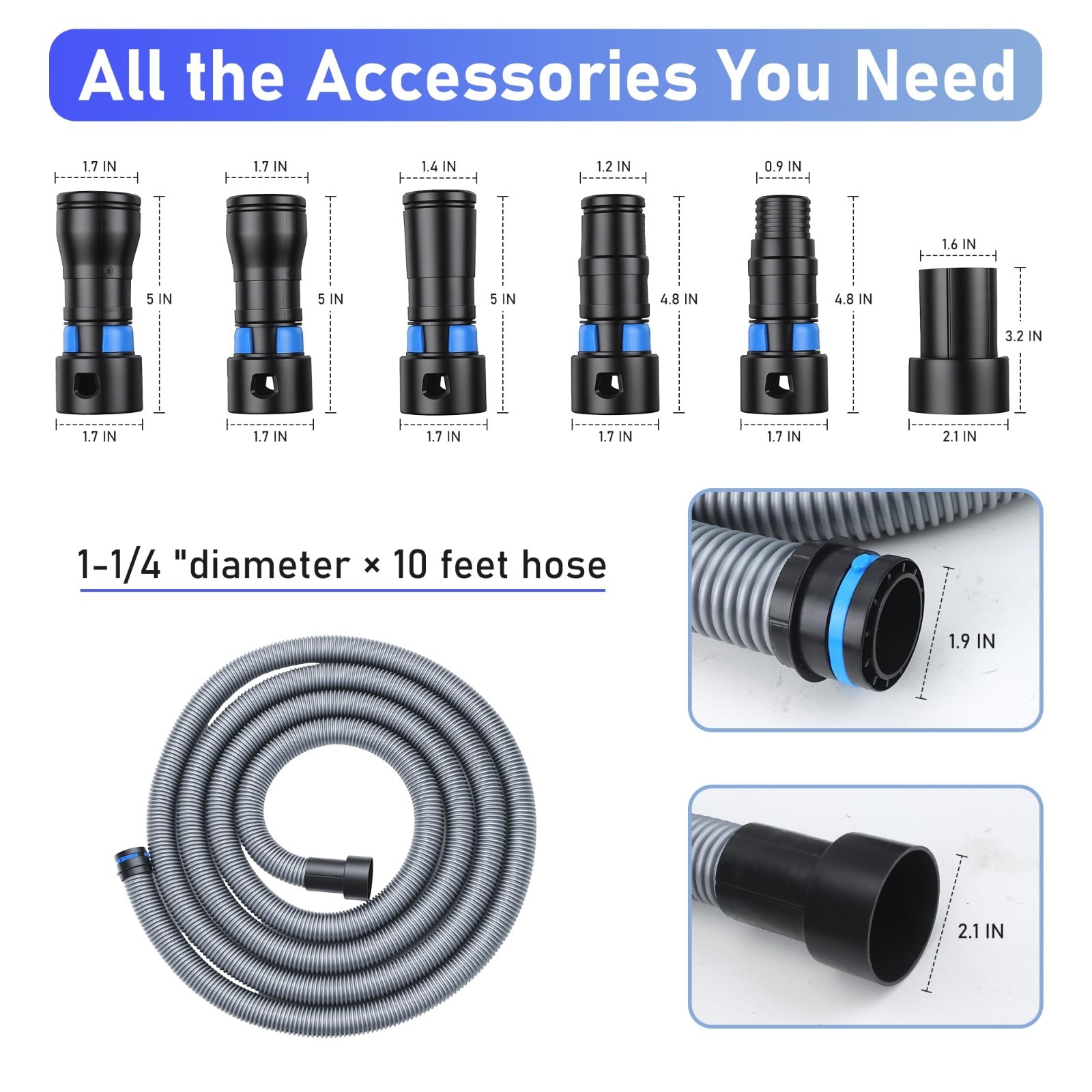 10FT Durable Dust Collection Hose Kit – Universal Fit for Shop Vacuums, 6-Piece