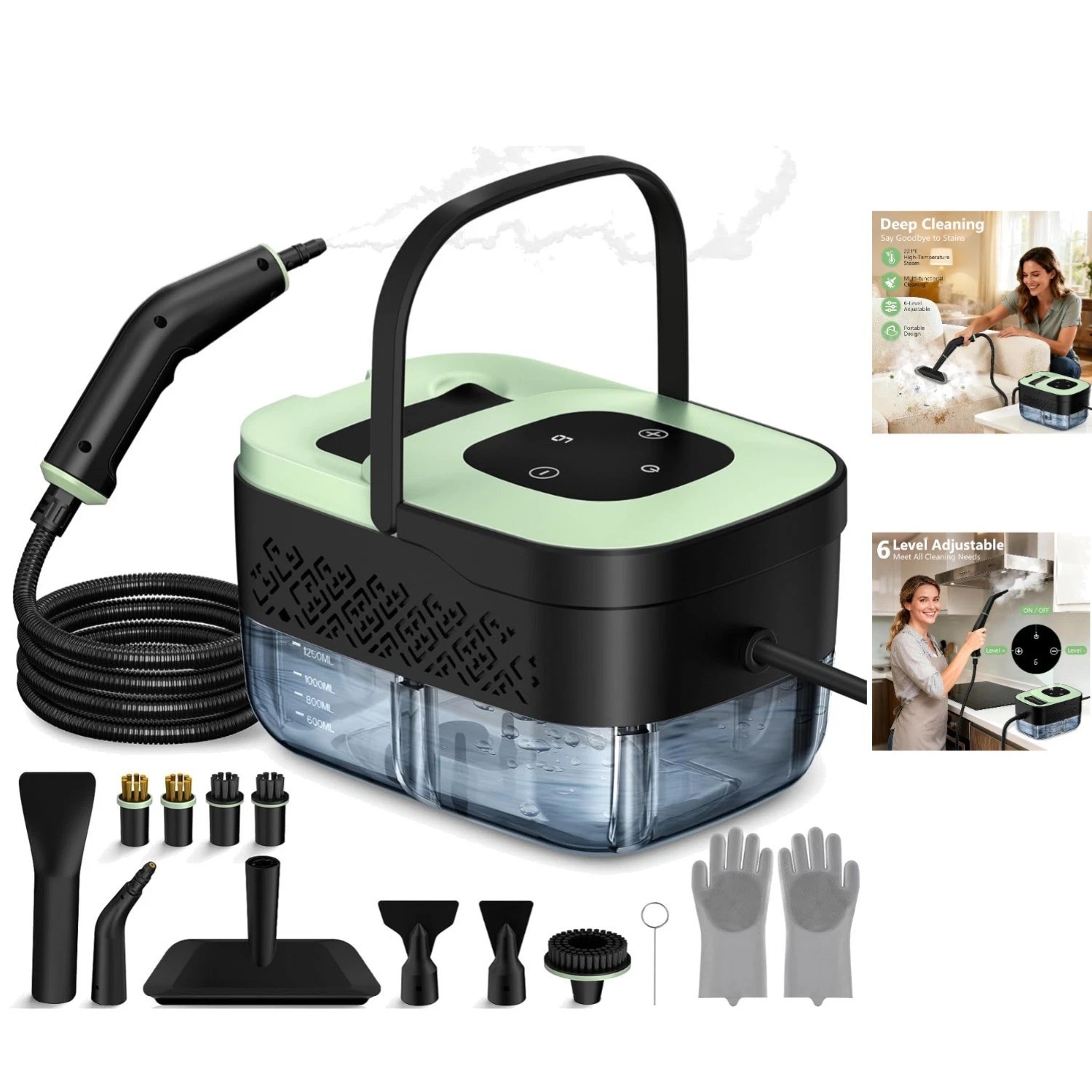 Versatile 1500W Portable Steam Cleaner for Home & Car Detailing – Eco-Friendly