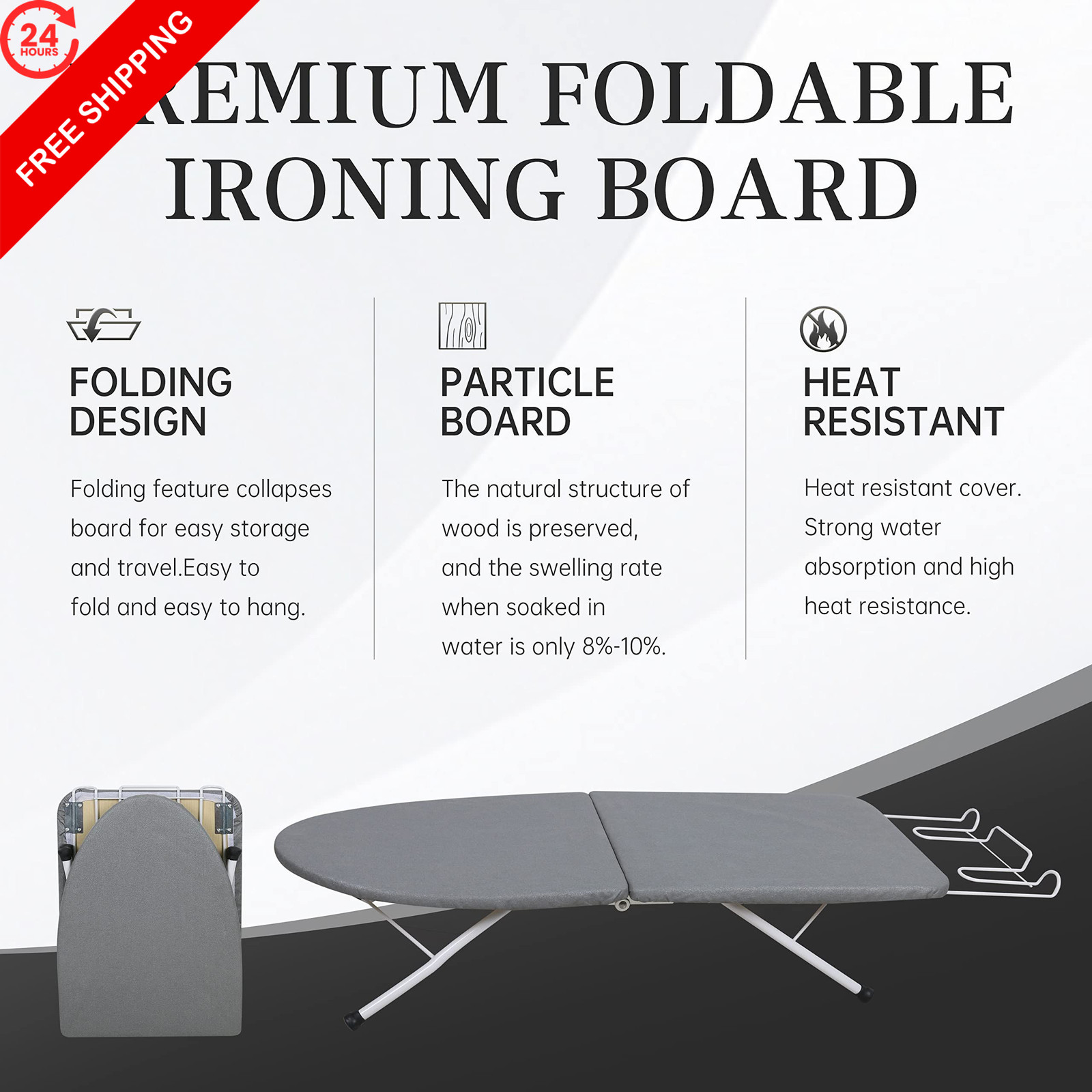 ZOES HOMEWARE Tabletop Ironing Board,Portable Iron 31.5″ x 11.8″ x 7″, Gray