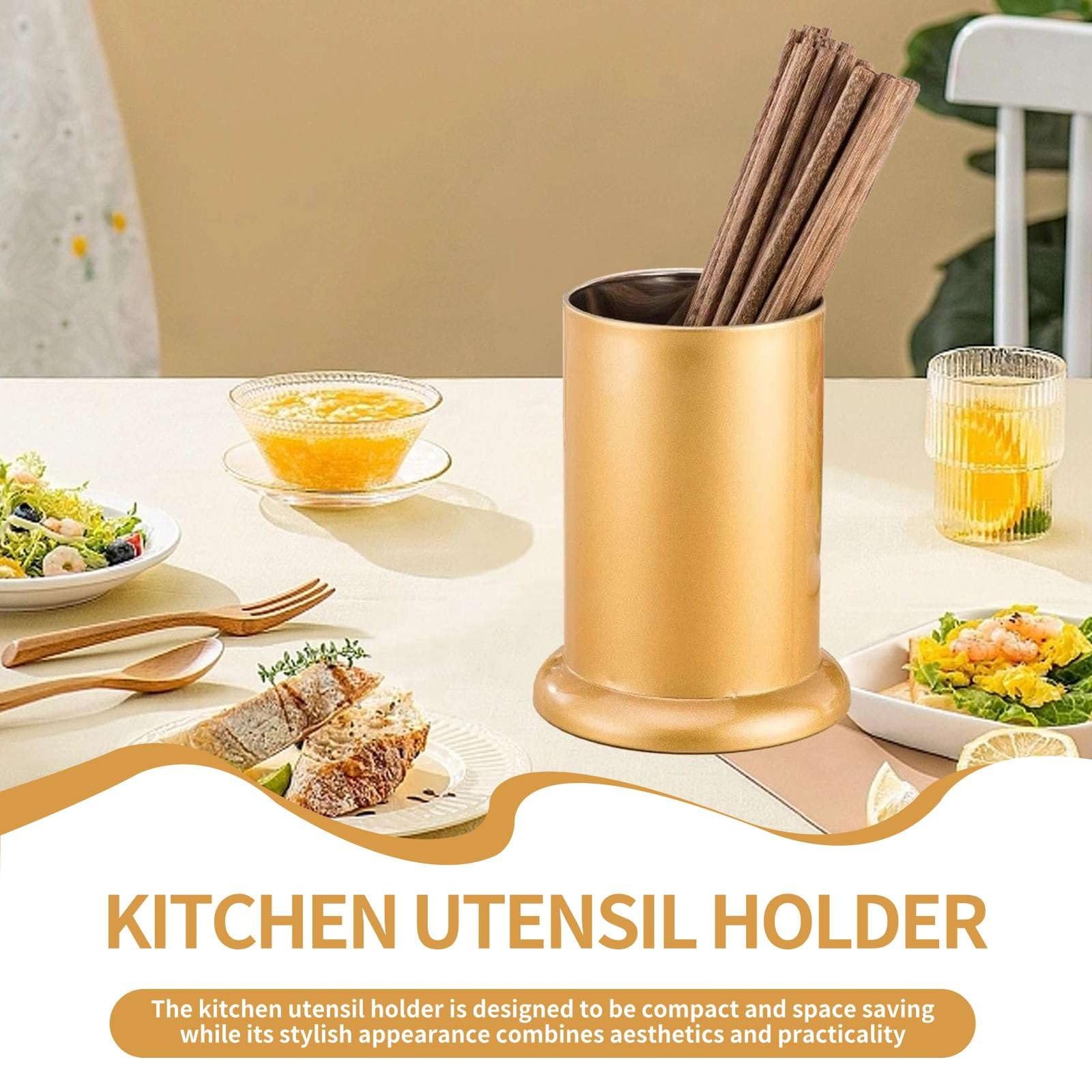 Utensil Holder, Stainless Steel Flatware Storage Basket Gold Silverware