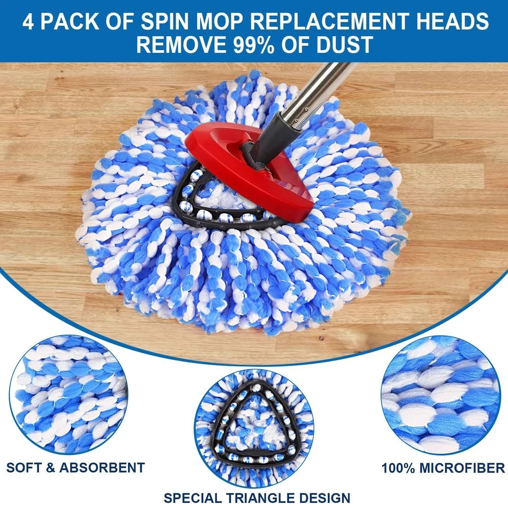 4 Pack Mop Replace Heads for O Cedar Rinse Clean 2 Tank System