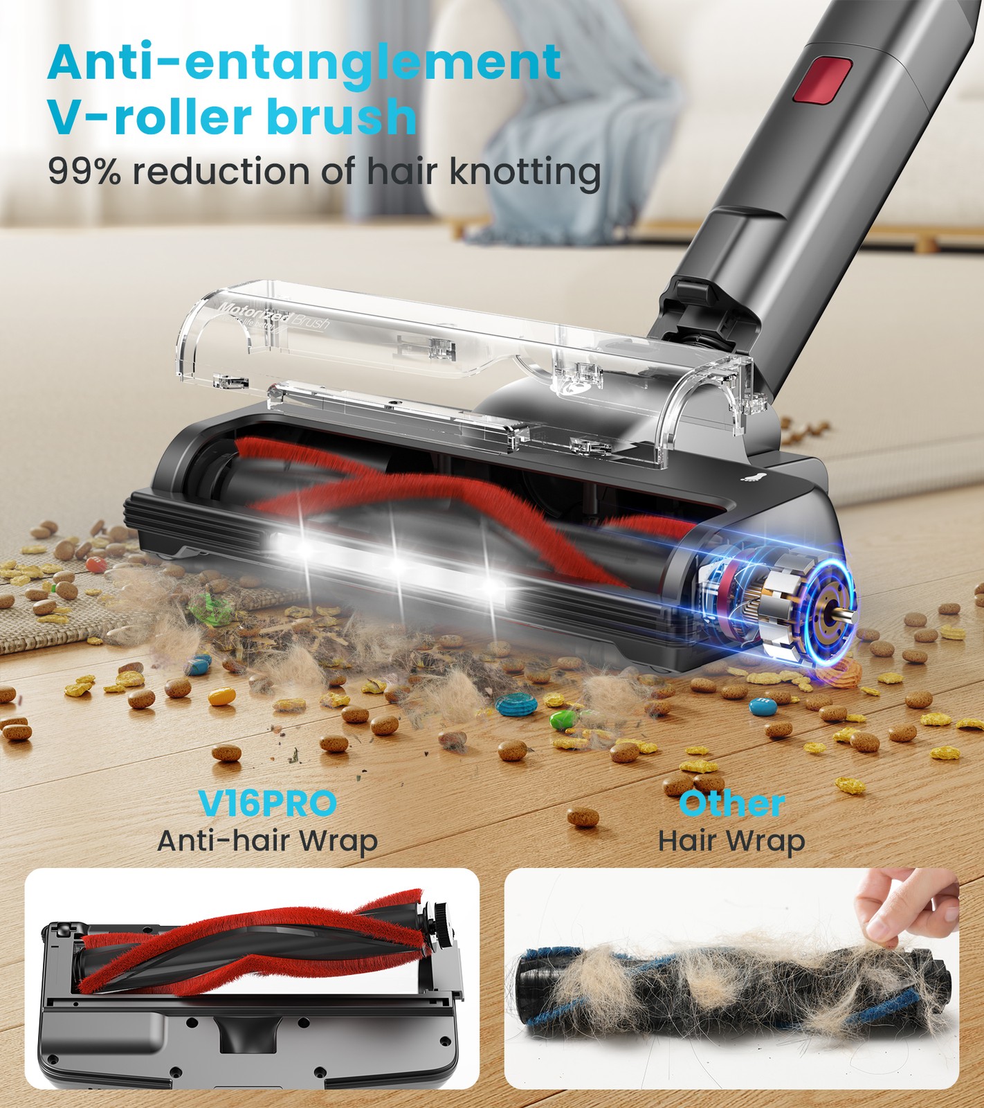 Cordless Vacuum Cleaner 55KPa 550W 60min Self-Standing Stick Carpet Floor Clean