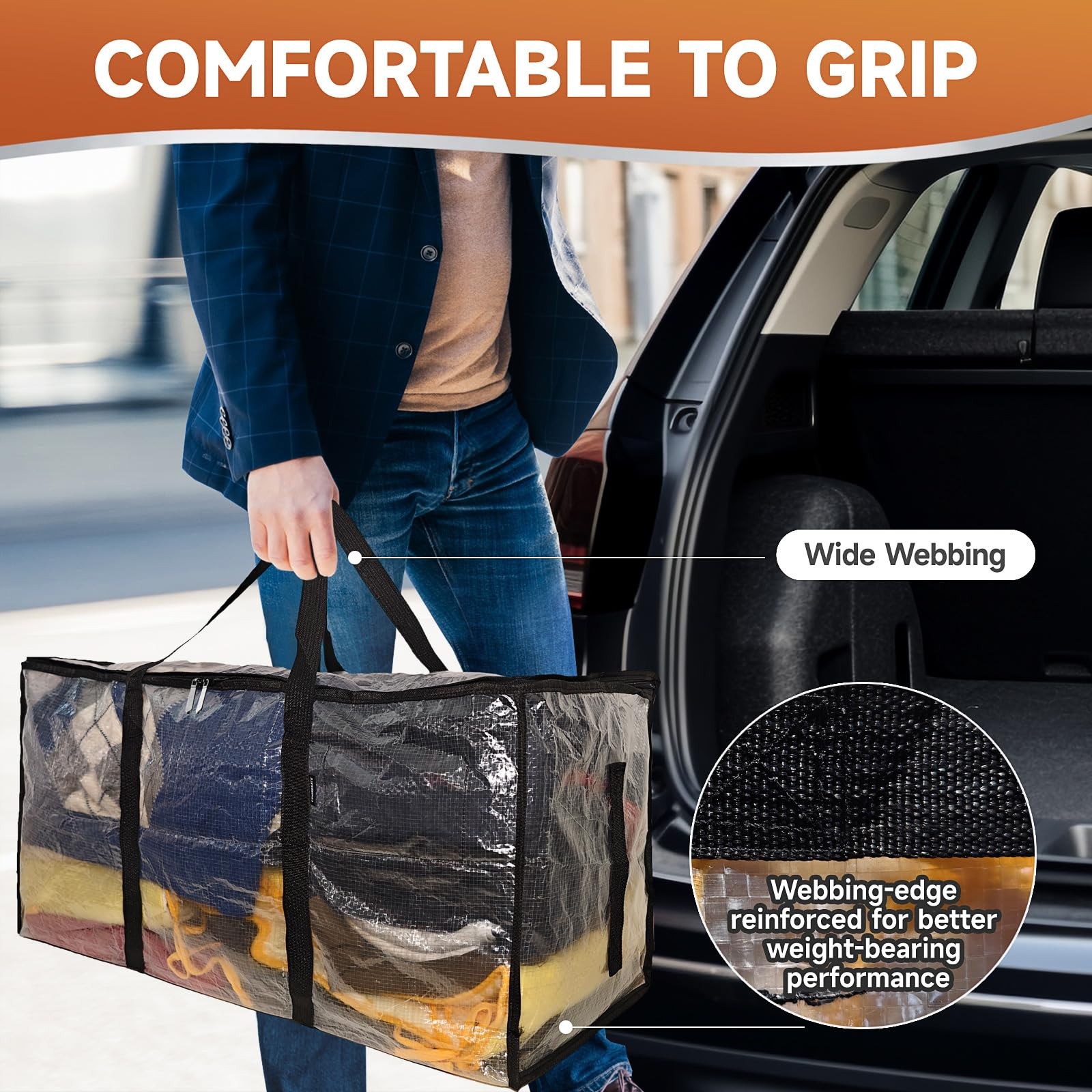 25.6 Gal Extra Large Moving Storage Bags Zippers Handles Heavy Duty 8 PCS