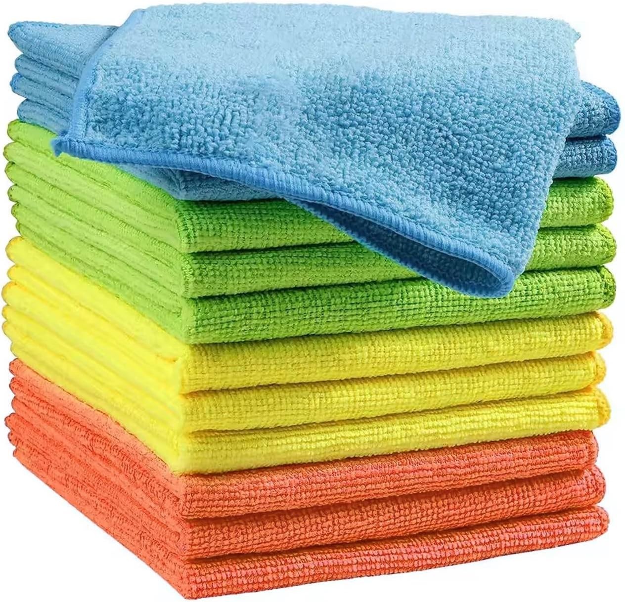 Microfiber Cleaning Cloths (12-Pack), 14″ x 14″, Ultra Absorbent, Lint-Free,