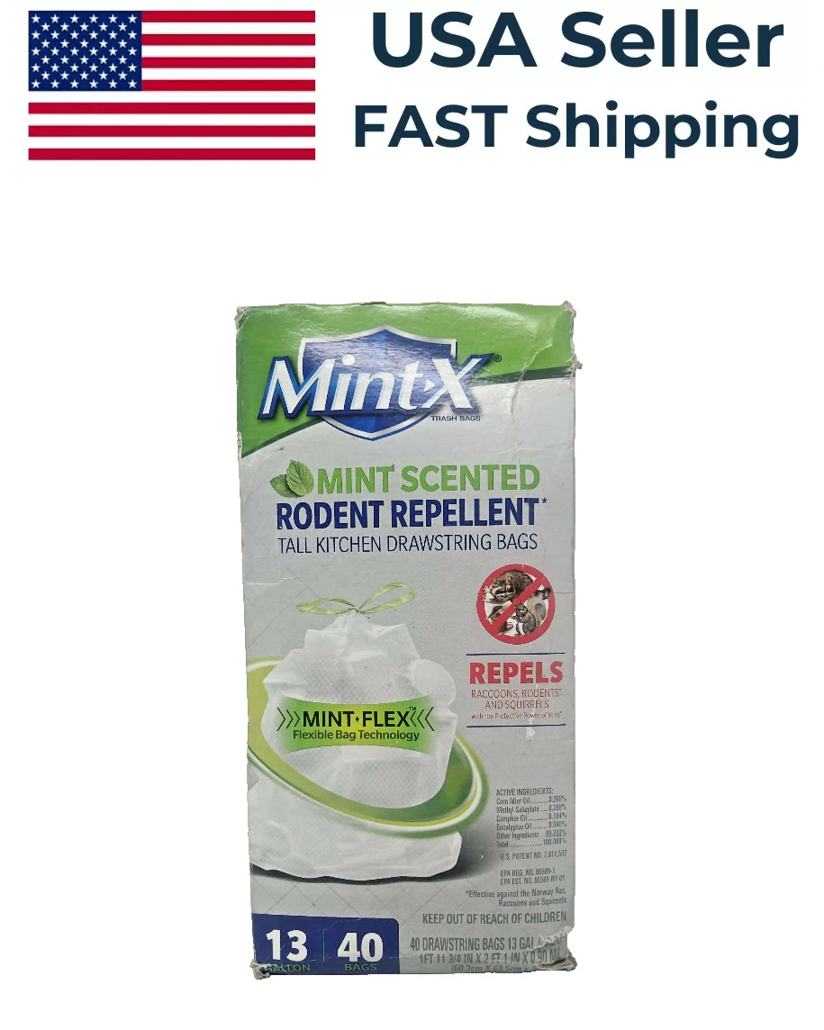 Mint-X 13 gal Mint Scent Tall Rodent Repellent Drawstring Kitchen Bag 40 Bags