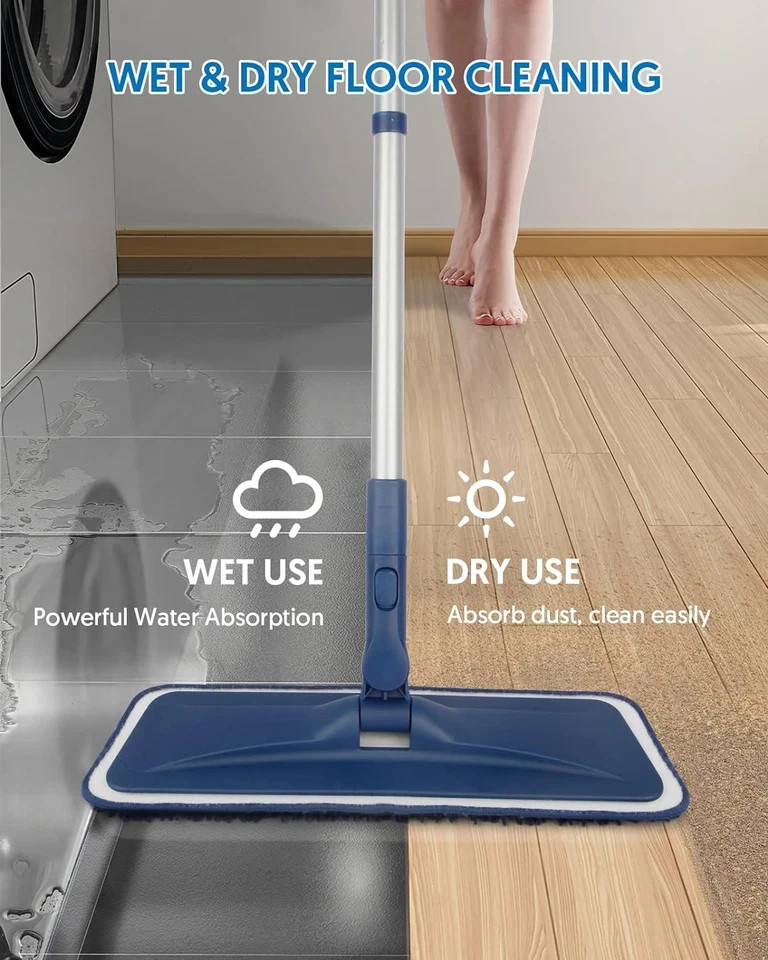 Microfiber Mops for Floor Cleaning – Flat Floor Mop Wet Dry Use for Hardwood Fl
