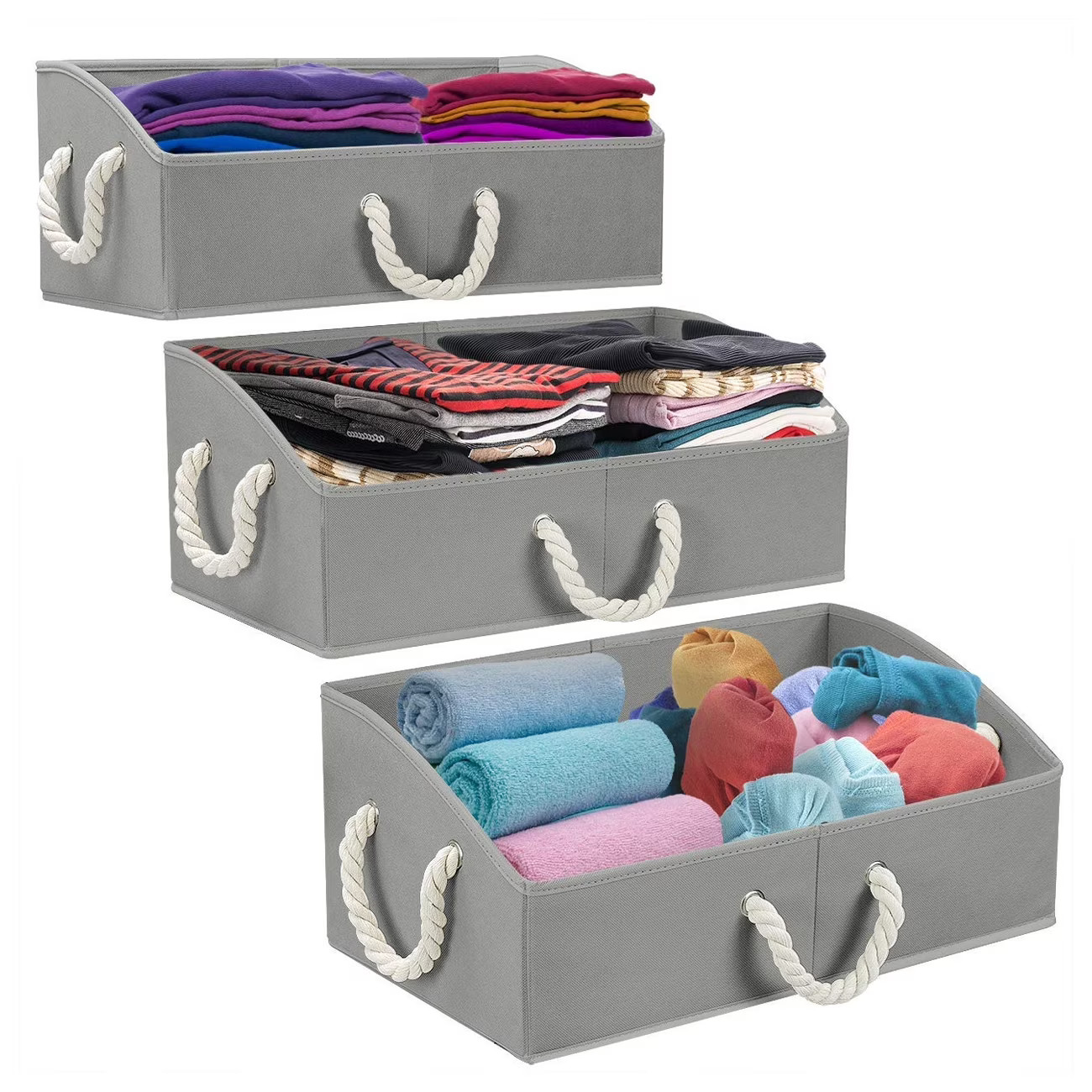 3-Pack Trapezoid Storage Bins – Foldable Fabric Baskets for Closet Organization,