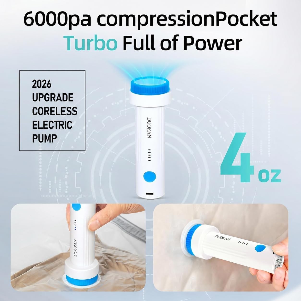 Cordless Electric Blue Portable Vacuum Pump for Storage Bags Travel Air Pump